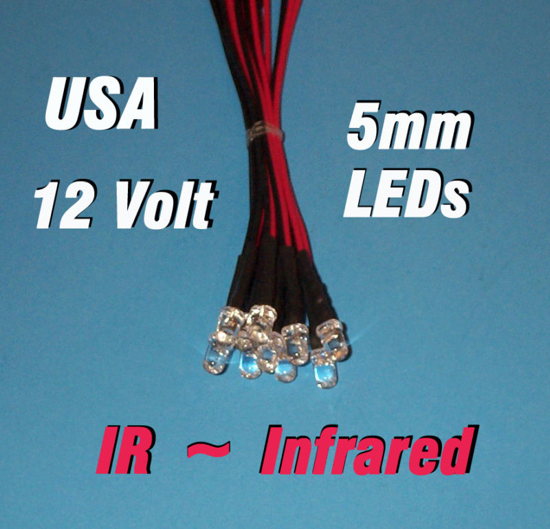 10 x LED - 5mm PRE WIRED LEDS 12 VOLT INFRARED 12V IR PREWIRED 850nm