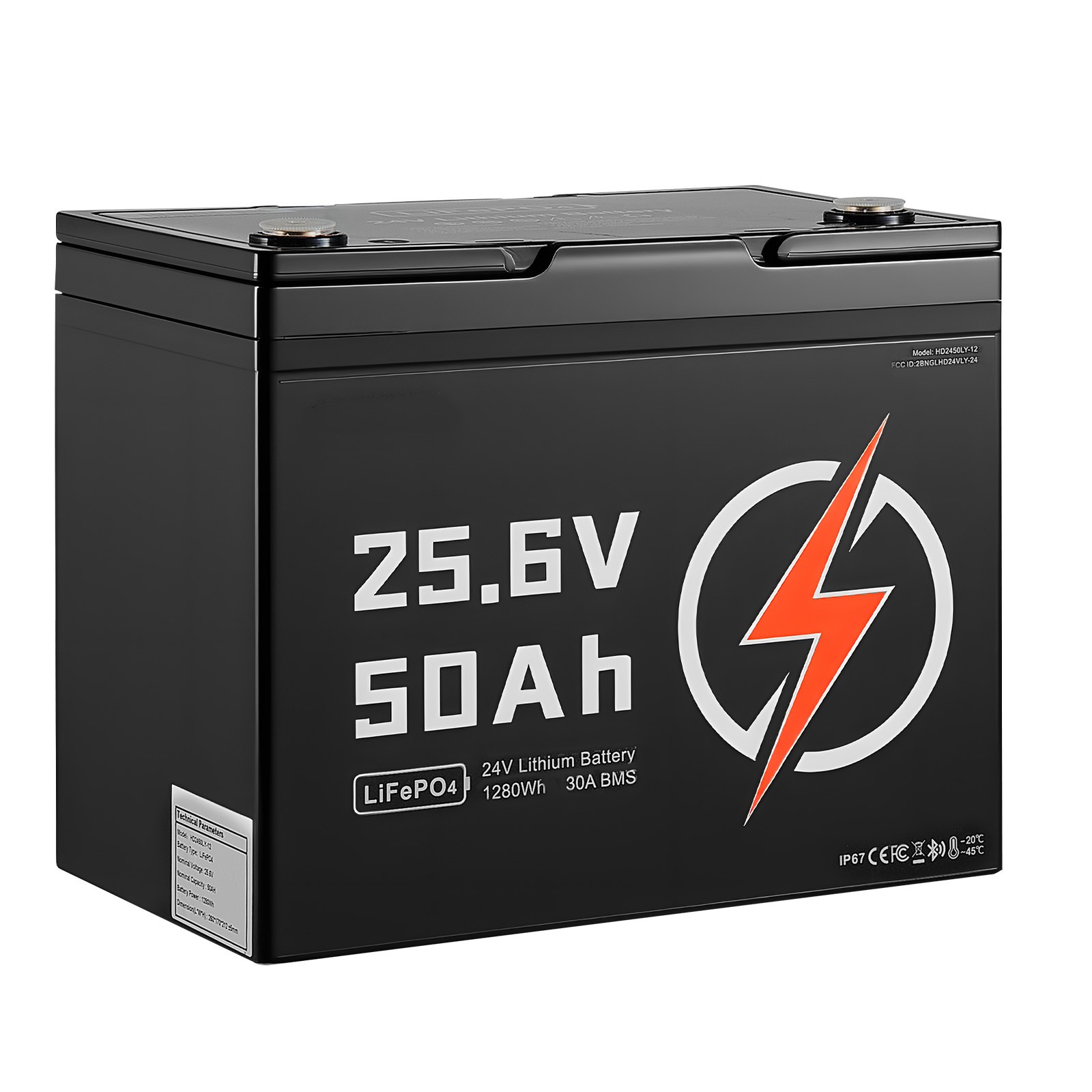 Uimoso 24V 50Ah LiFePO4 Lithium Battery with Bluetooth and 30A BMS