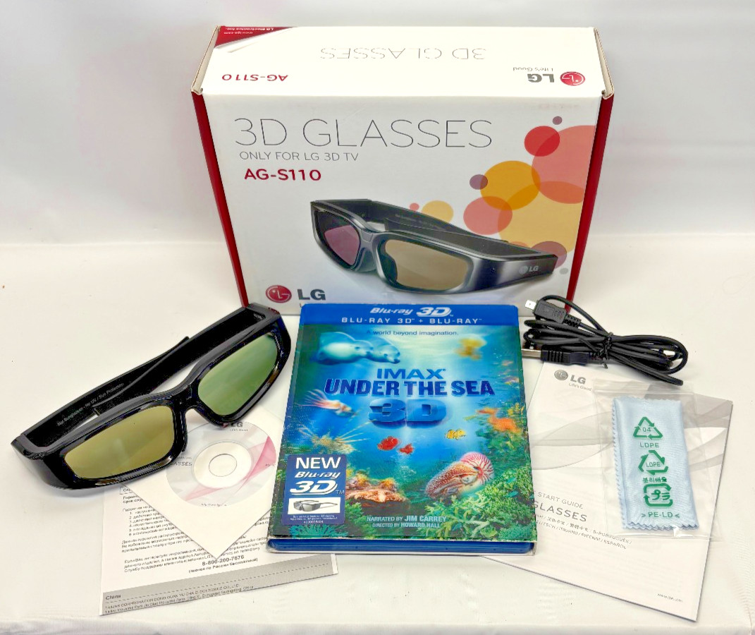 Genuine LG 3D Glasses AG-S110 & Accessories w/3D Blu-ray IMAX Under the Sea DVD