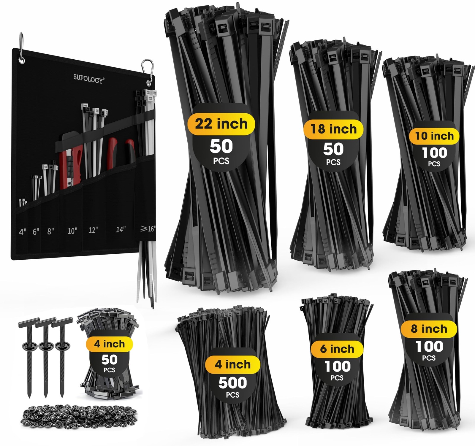 Zip Ties Assorted Size, 950 PCS Heavy Duty Wire Plants Ties with Oxford Ties ...