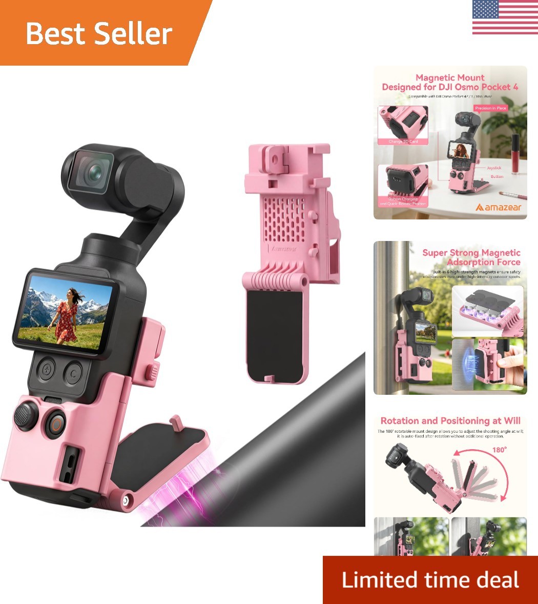 Pink Magnetic Mount Stand for DJI Osmo Pocket 4P/4/3/Xtra Muse, 180° Adjustable