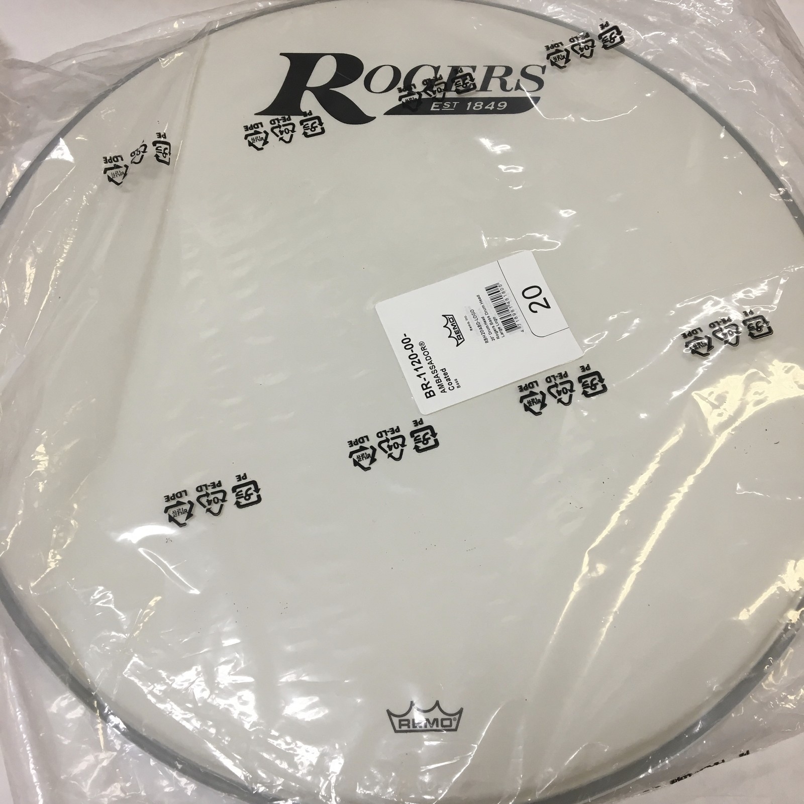 Rogers - RBH20A-LOGO - Resonant Bass Drum Head 20" Coated White w/Large Logo