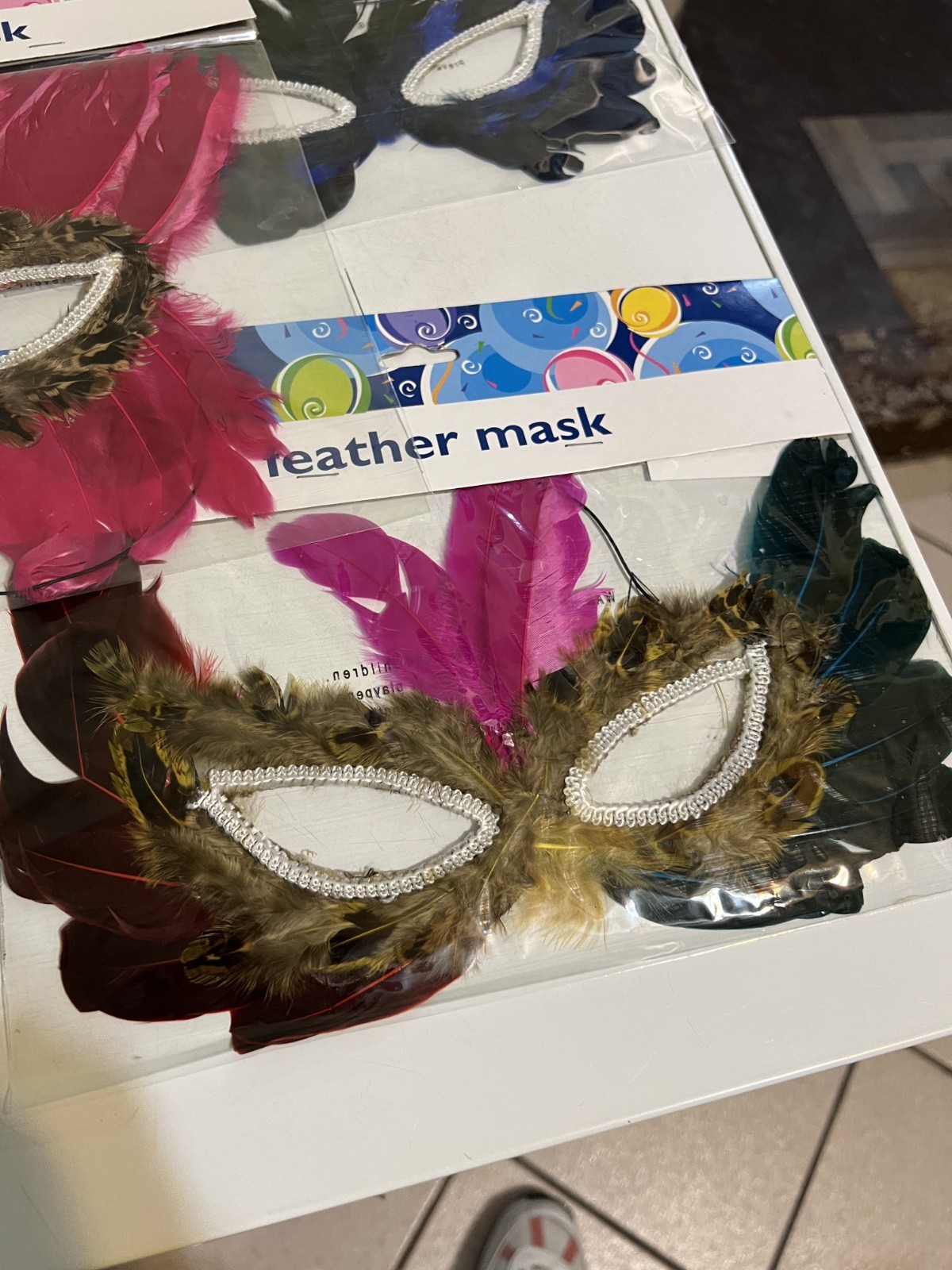 Five Large Feather Mask Decorations
