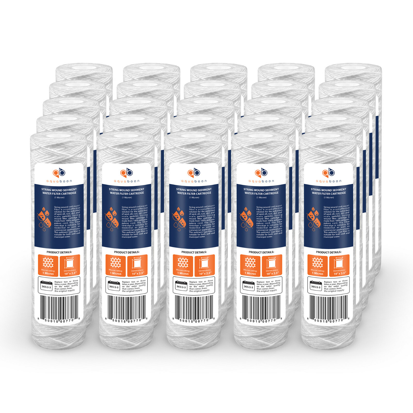 25-Pack of 1 Mic Wound String Sediment Water Filter Cartridges 10"x2,5" for RO