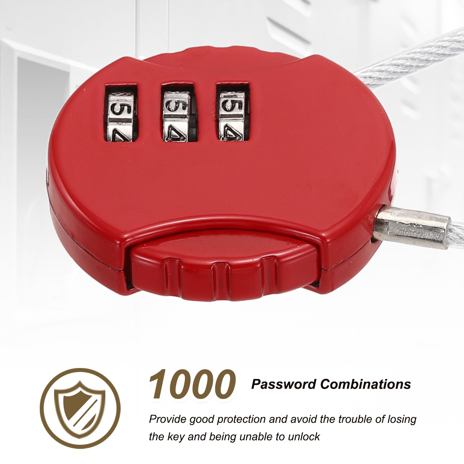 1-Pack Combination Padlock, 3 Digit Round Shaped Cable Luggage Lock [Gold]