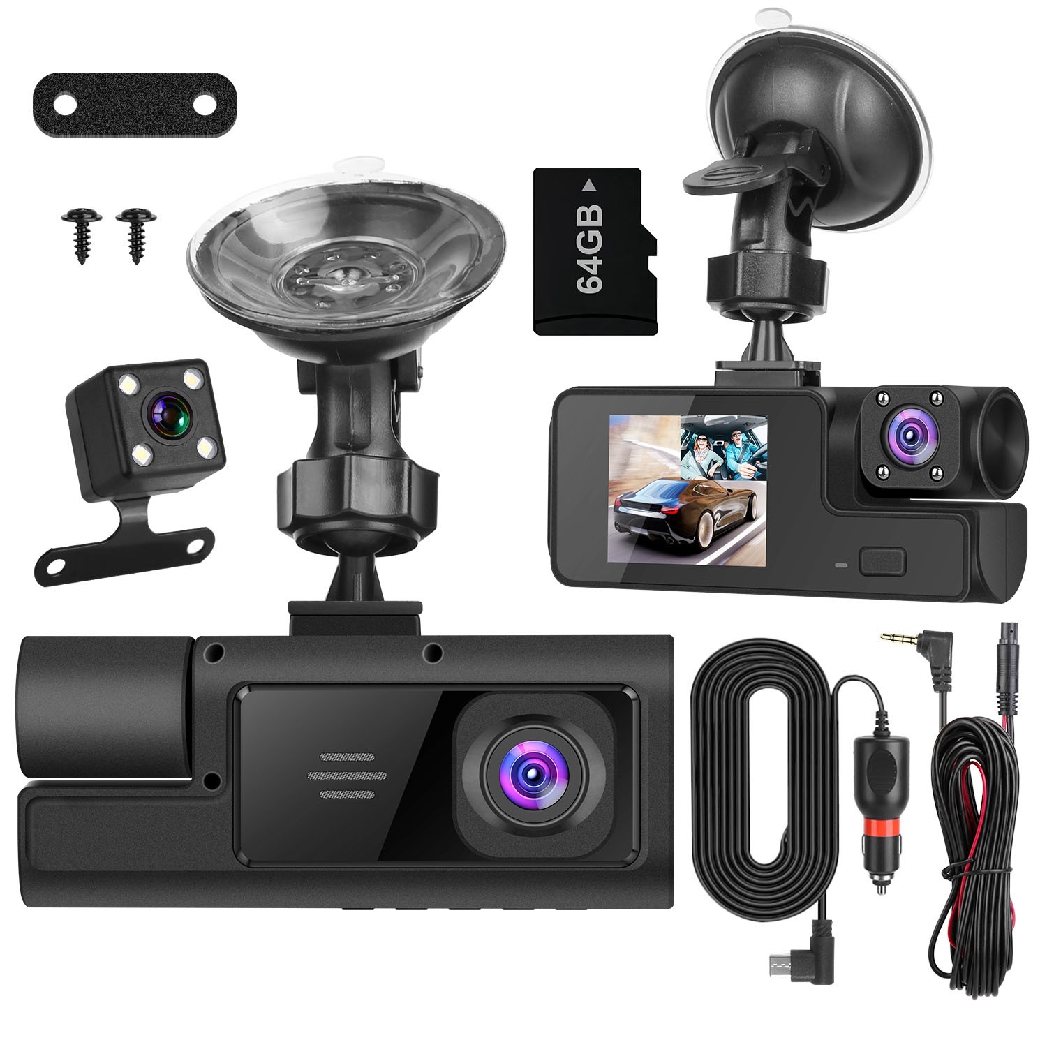 1080P HD Dash Cam WiFi Front Rear Inside Dash Camera Loop Recording Camera