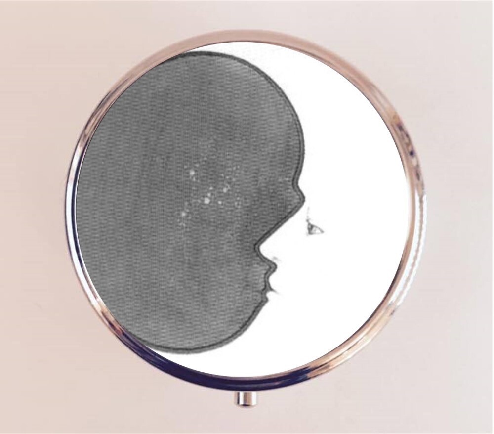 Man in the Moon Pill Box Case Pillbox Holder Trinket Crescent Storybook Art