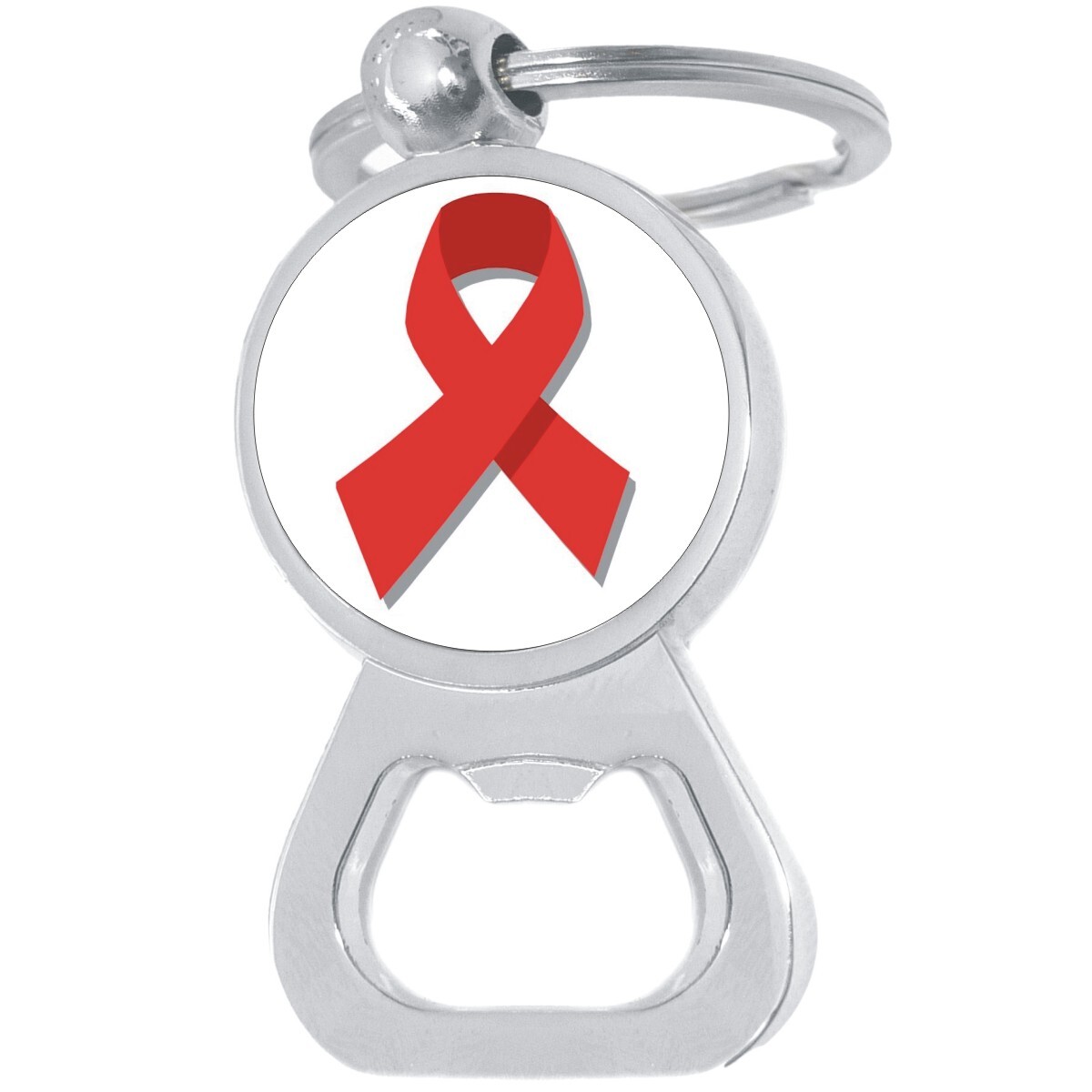 Red Ribbon Bottle Opener Keychain - Metal Beer Bar Tool Key Ring