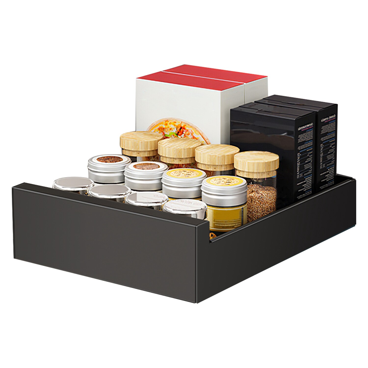 Elegant Black Pull Out Drawer Organizer w/ Carbon Steel Construction for Kitchen