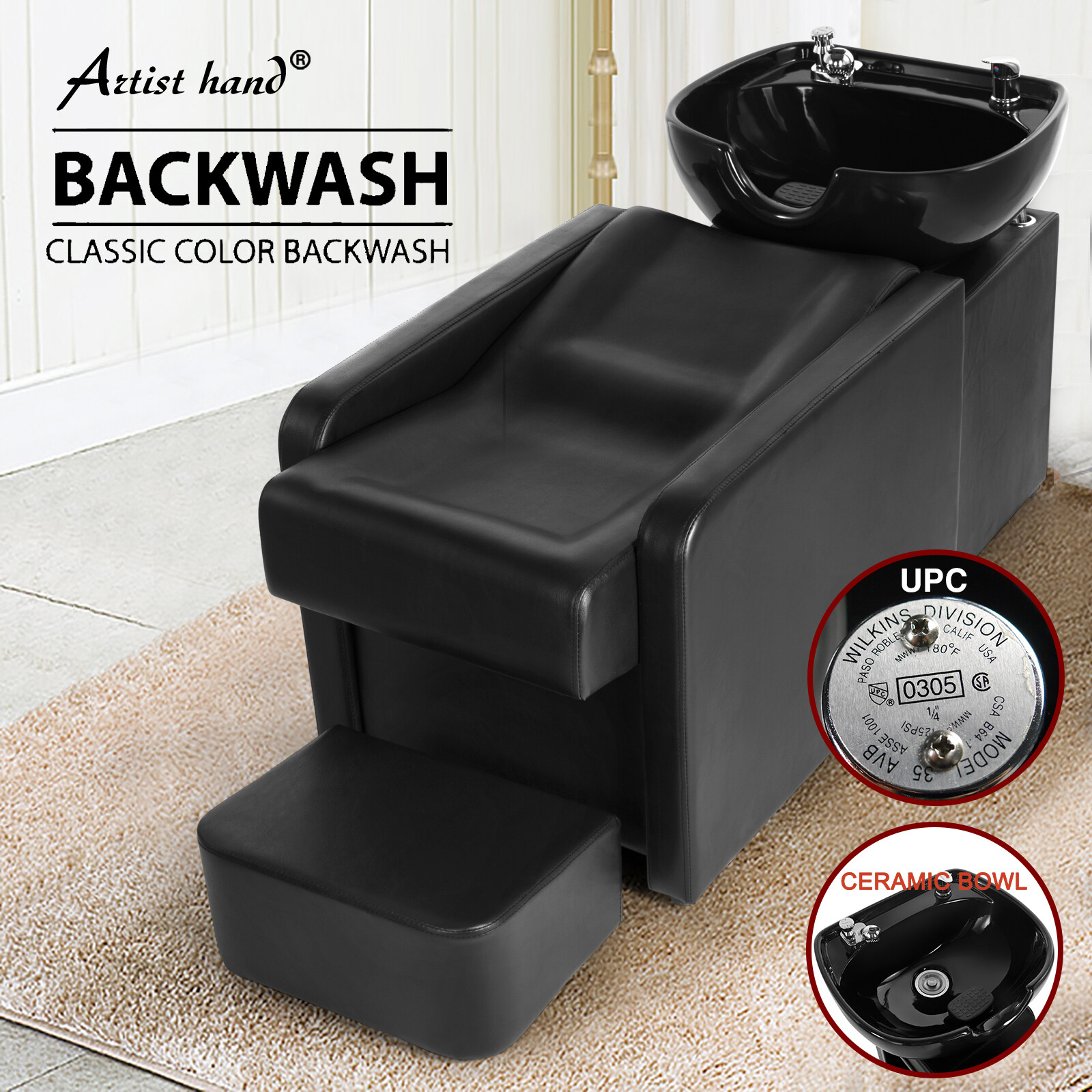 Heavy Duty Backwash Barber Shampoo Chair Ceramic Bowl Wash Sink Beauty Spa Salon