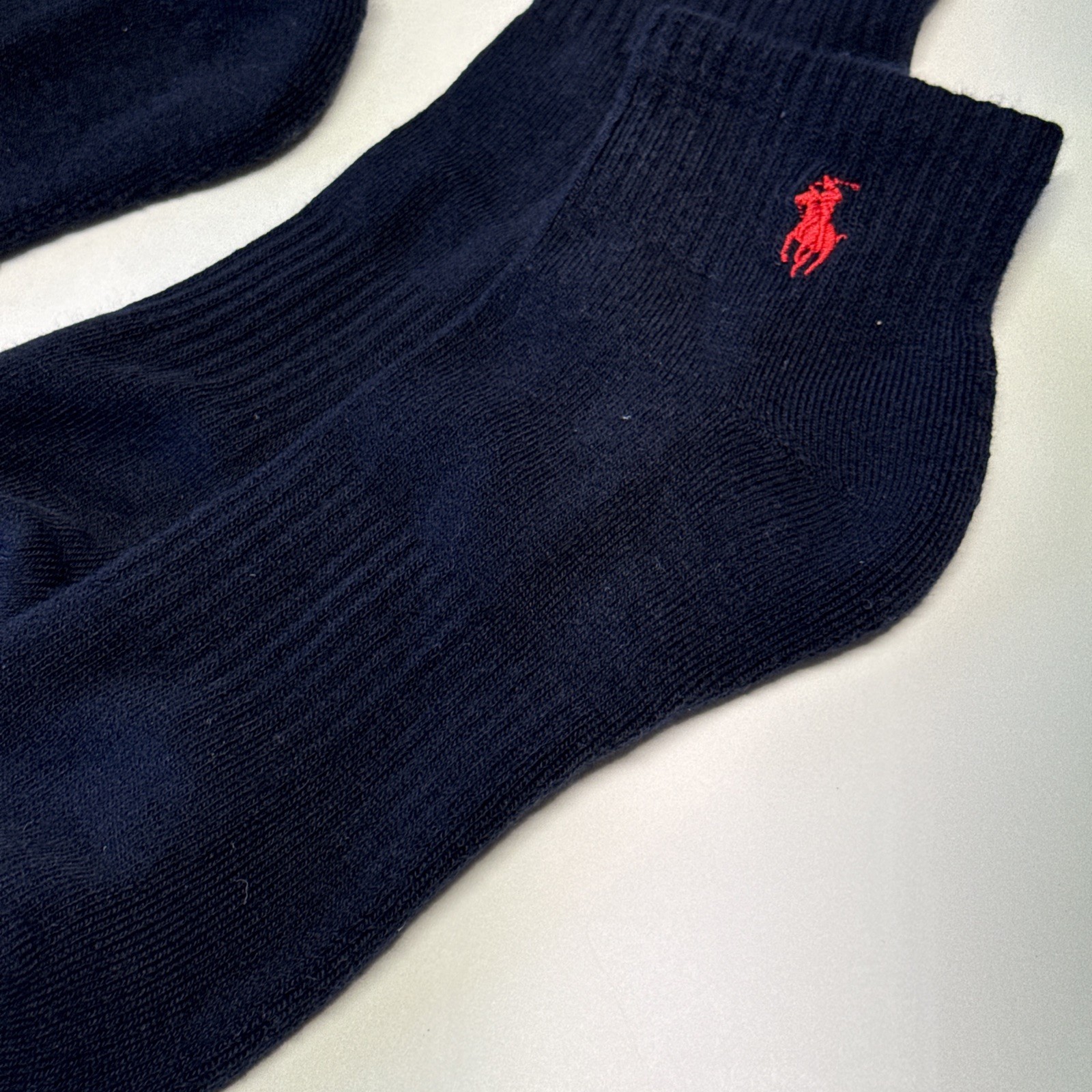 POLO RALPH LAUREN Navy Blue Quarter Ankle Socks Mens 2 Pack Performance Red Pony