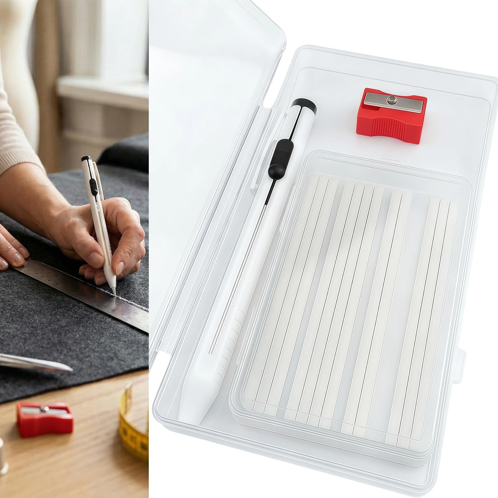 14 Pcs Chalk Pencil Refillable Cartridge with Storage Case Set, Sewing Chalk ...