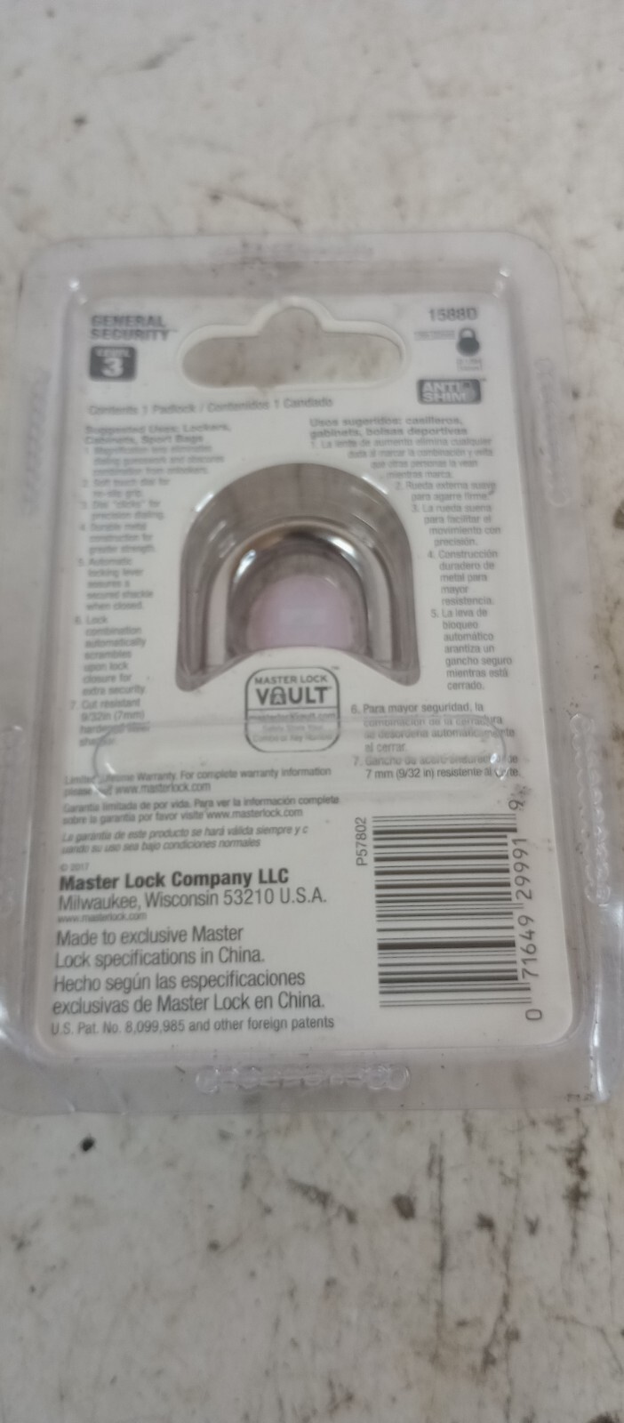 MASTER 1588D LARGE MAGNIFIED NUMBER COMBINATION LOCKER PADLOCK SILVER