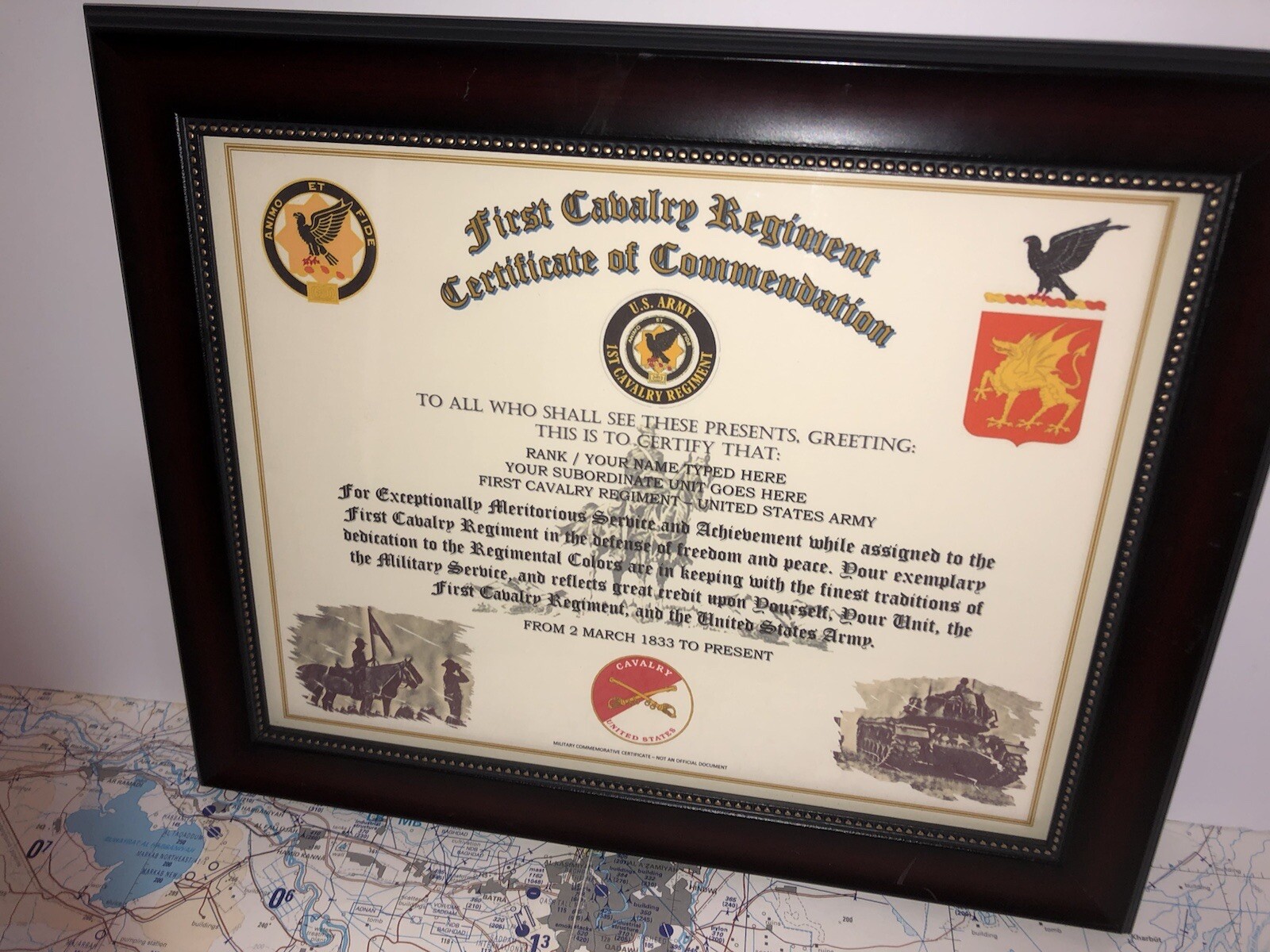 1ST U.S. CAVALRY REGIMENT / COMMEMORATIVE - CERTIFICATE OF COMMENDATION