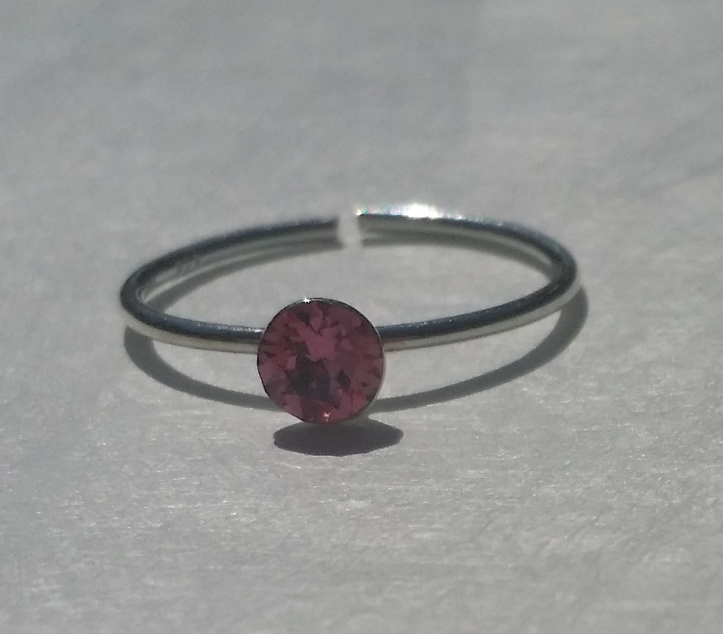 Sterling Silver 925 Toe Ring Pink Crystal Adjustable