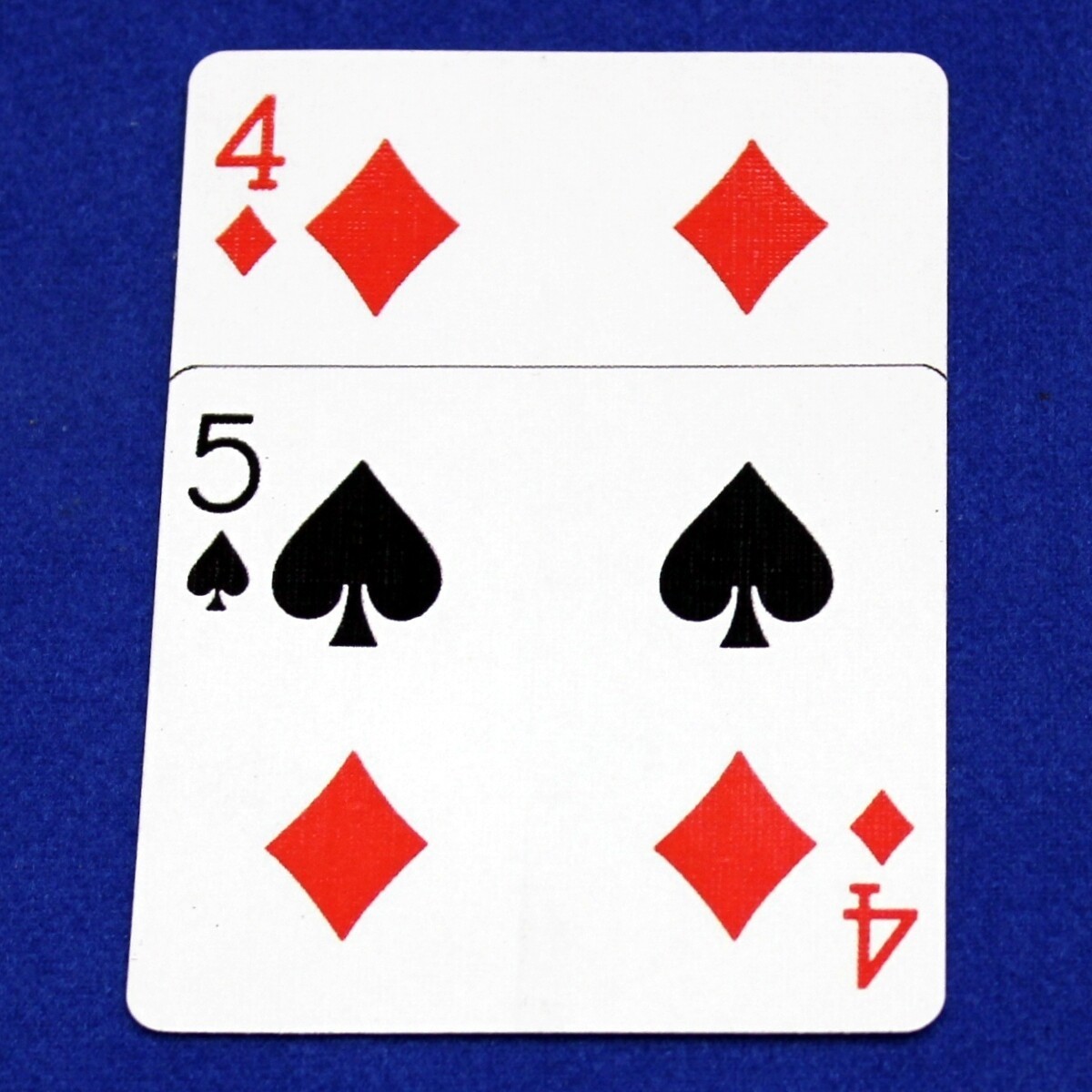 4 of Diamonds overlap 5 of Spades, Bicycle Printed Gaff Card, Red