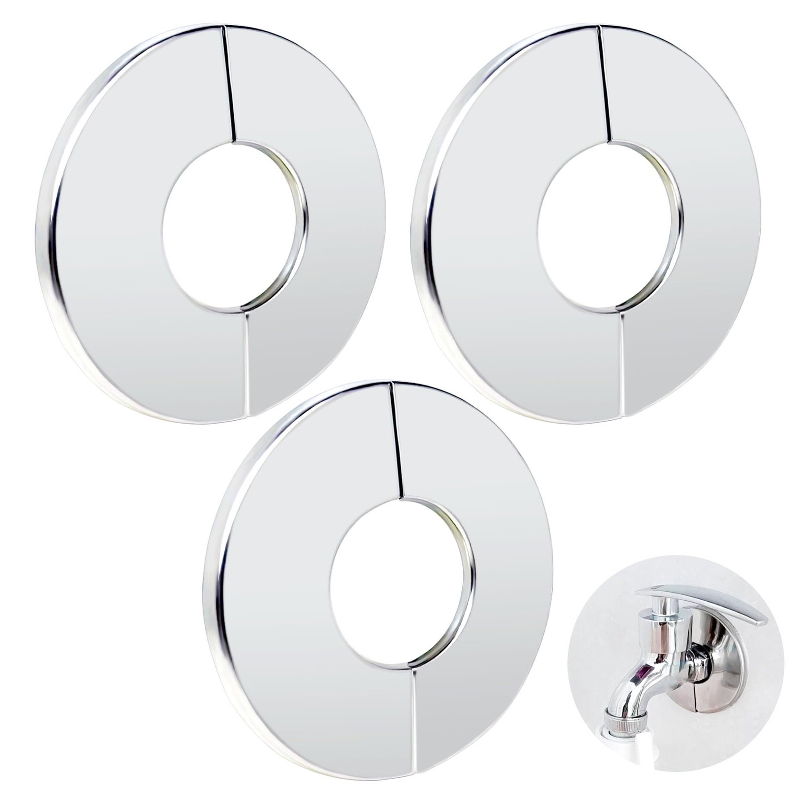 3 Pcs Wall Split Flange, -Adhesive Round Escutcheon Plates, Stainless Steel P...