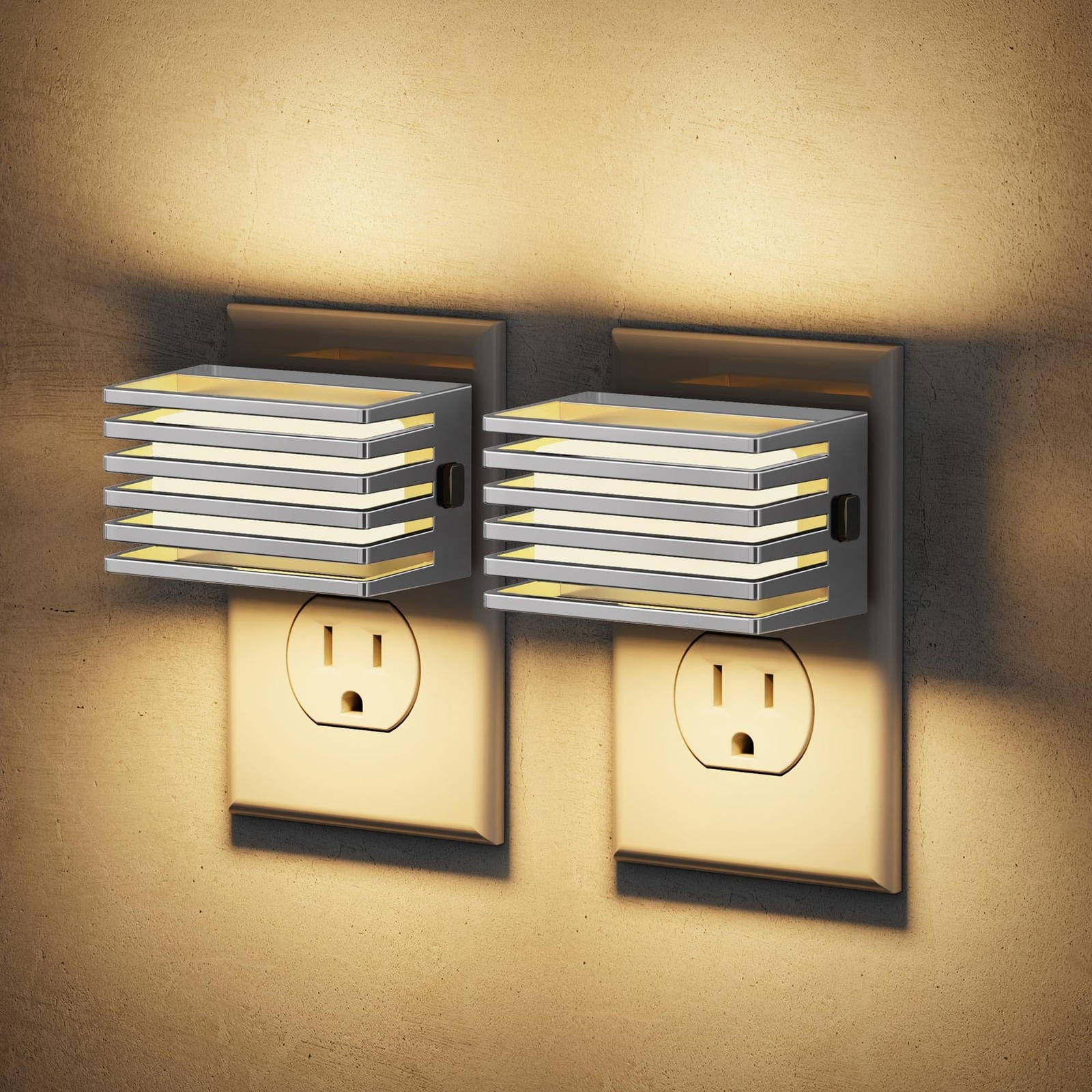 2 PCS Silver LED Night Light Plug Wall Dusk Dawn Sensor 3000K Soft White