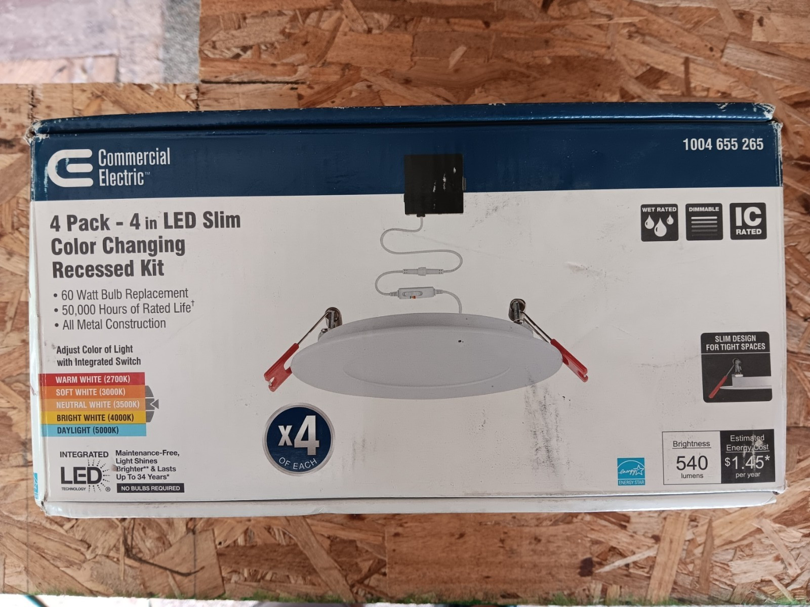 Commercial Electric Ultra Slim 4in Color Selectable Canless Recessed LED Kit 4PK