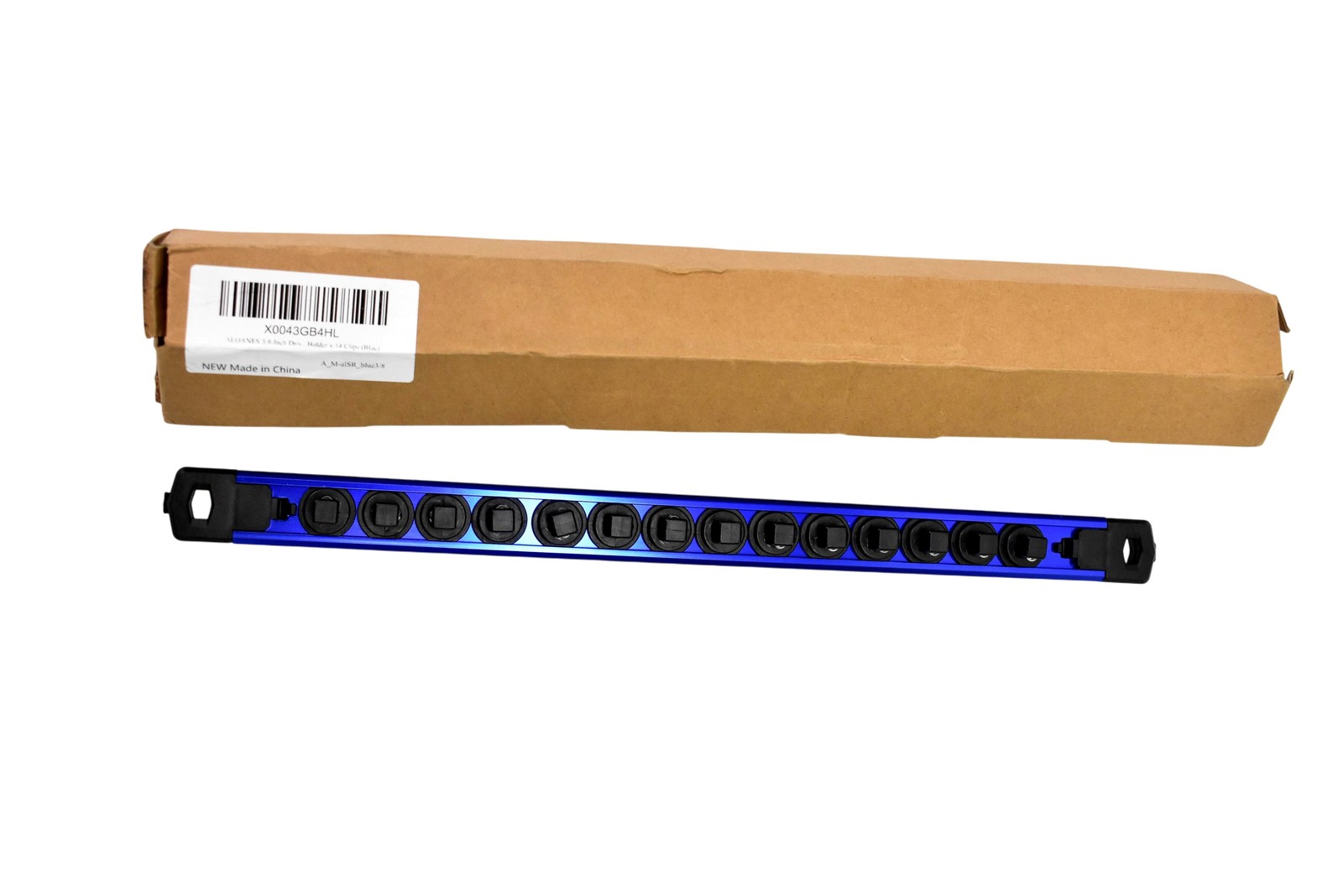 ALOANES Socket Organizer Rail 3/8-Inch Drive Holder 14 Clips Blue Aluminum Track
