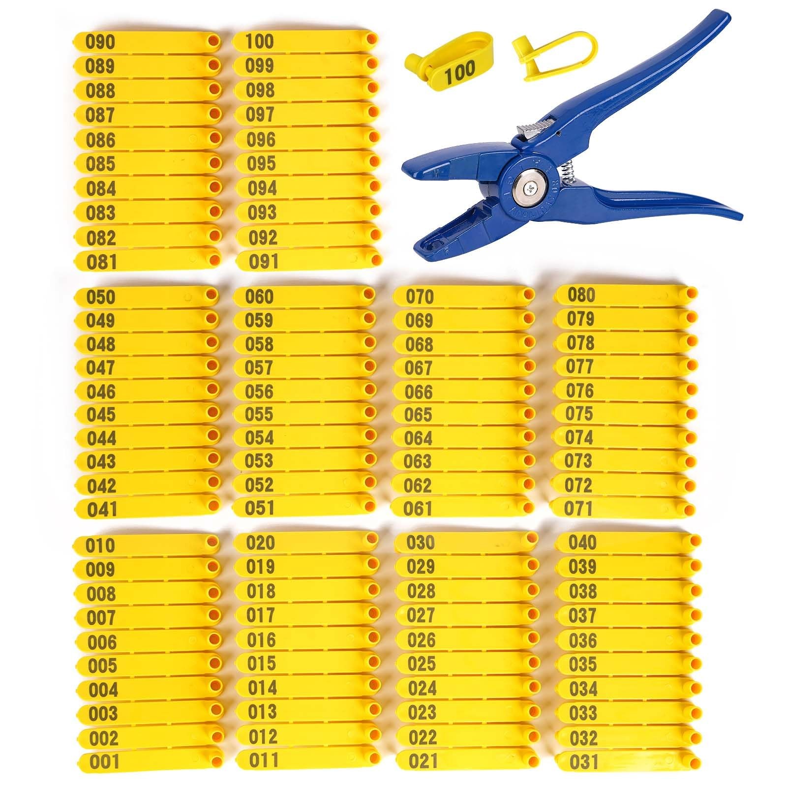 Small Livestock Ear Tags Numbered 001-100 Applicator Sheep Goat Plastic Kit