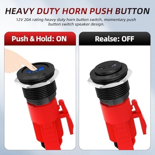 Horn Button Switch 12V 20A 16mm Metal Momentary Push Button Blue LED Stainless