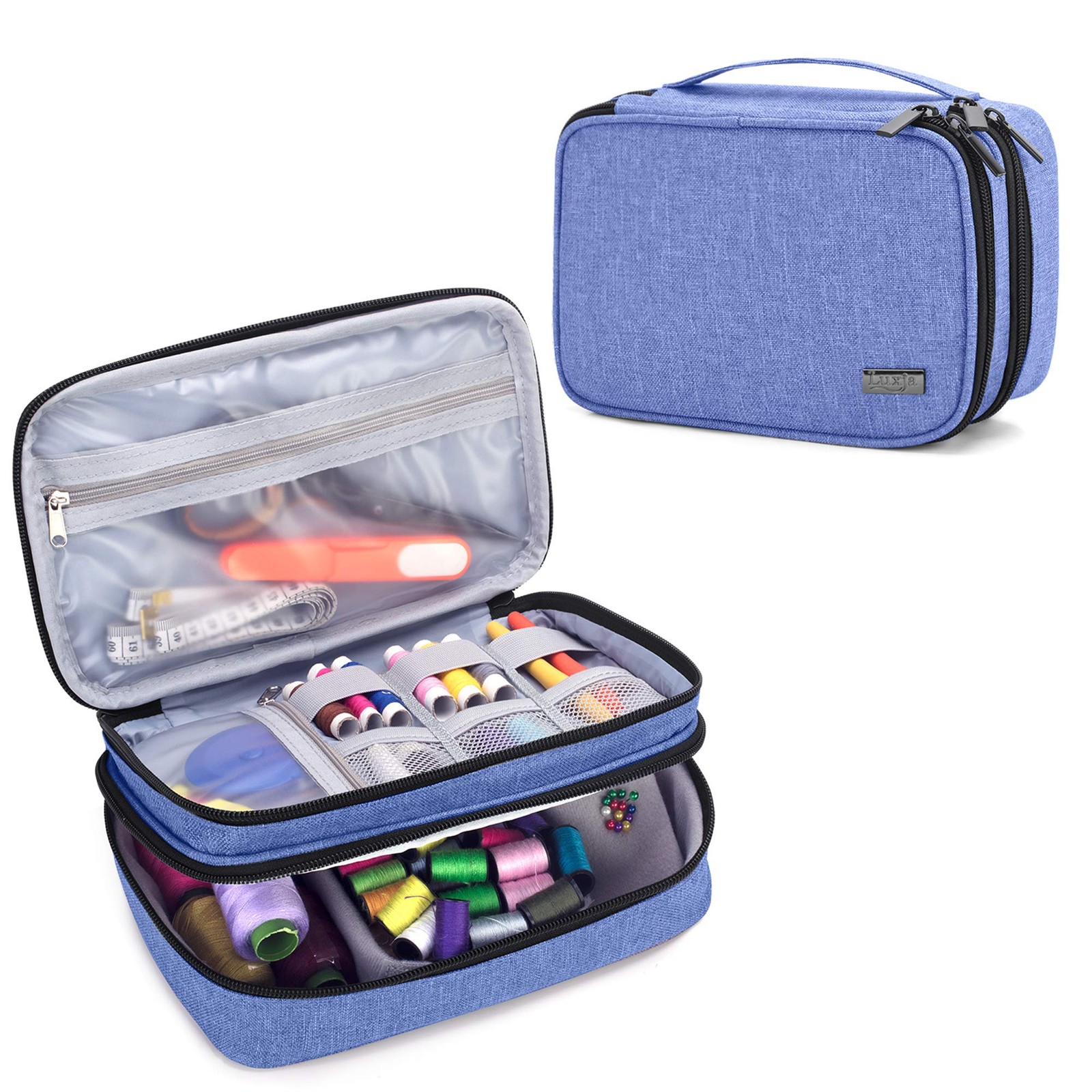Luxja Sewing Accessories Organizer, Double-Layer Small, Dark Blue