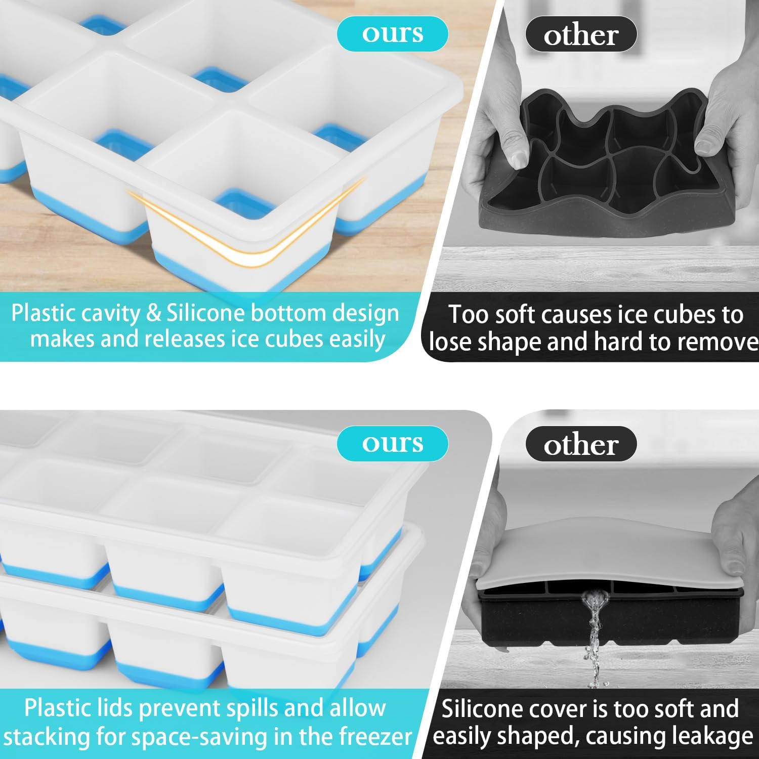Large Ice Cube Trays 2 Pack Silicone Easy-Release and Flexible Ice Cube Molds w