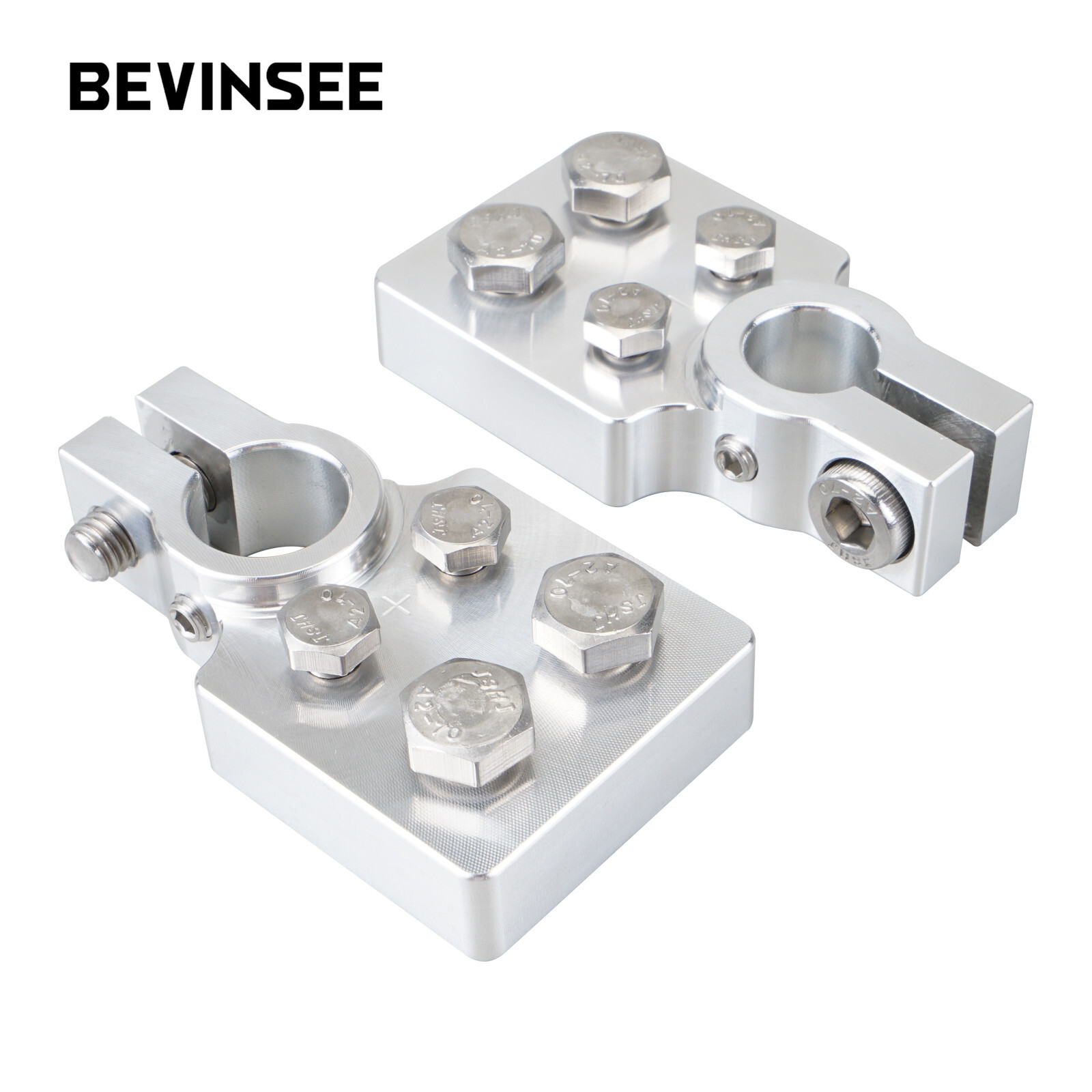 Aluminum Pair 4 Spot Flat Lug Battery Terminal For SAE Top Post Clamp