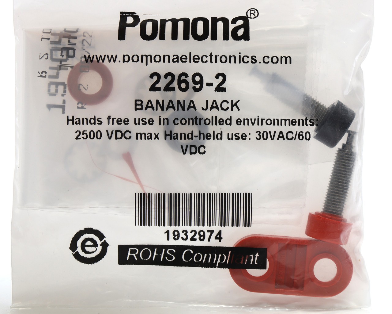 Pomona Electronics 2269-2 Double Banana Jack, Panel Mount, Base, 2pk