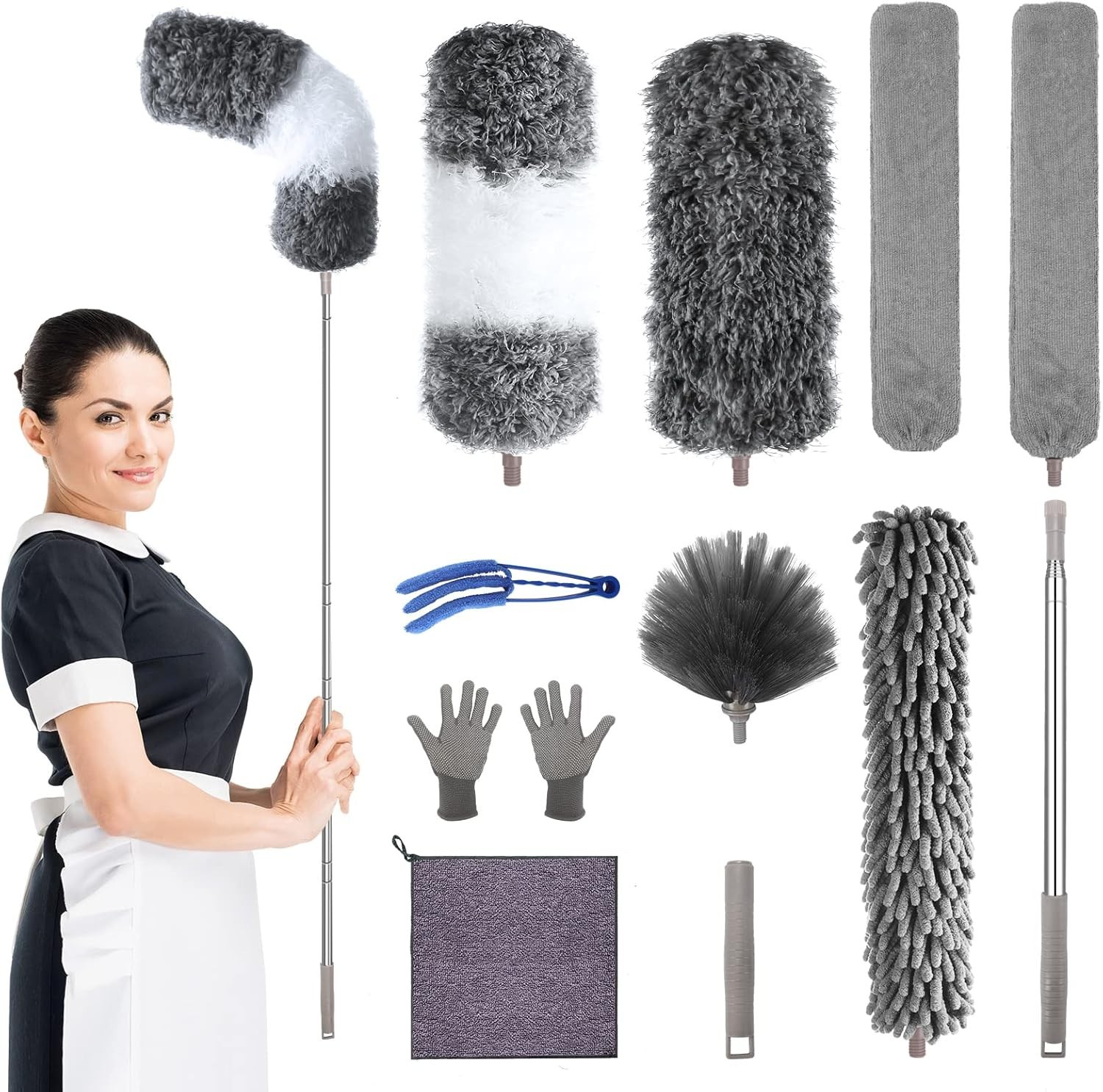 Microfiber Feather Duster W/ Extension Pole 30 to 100 inches Reusable,Bendable