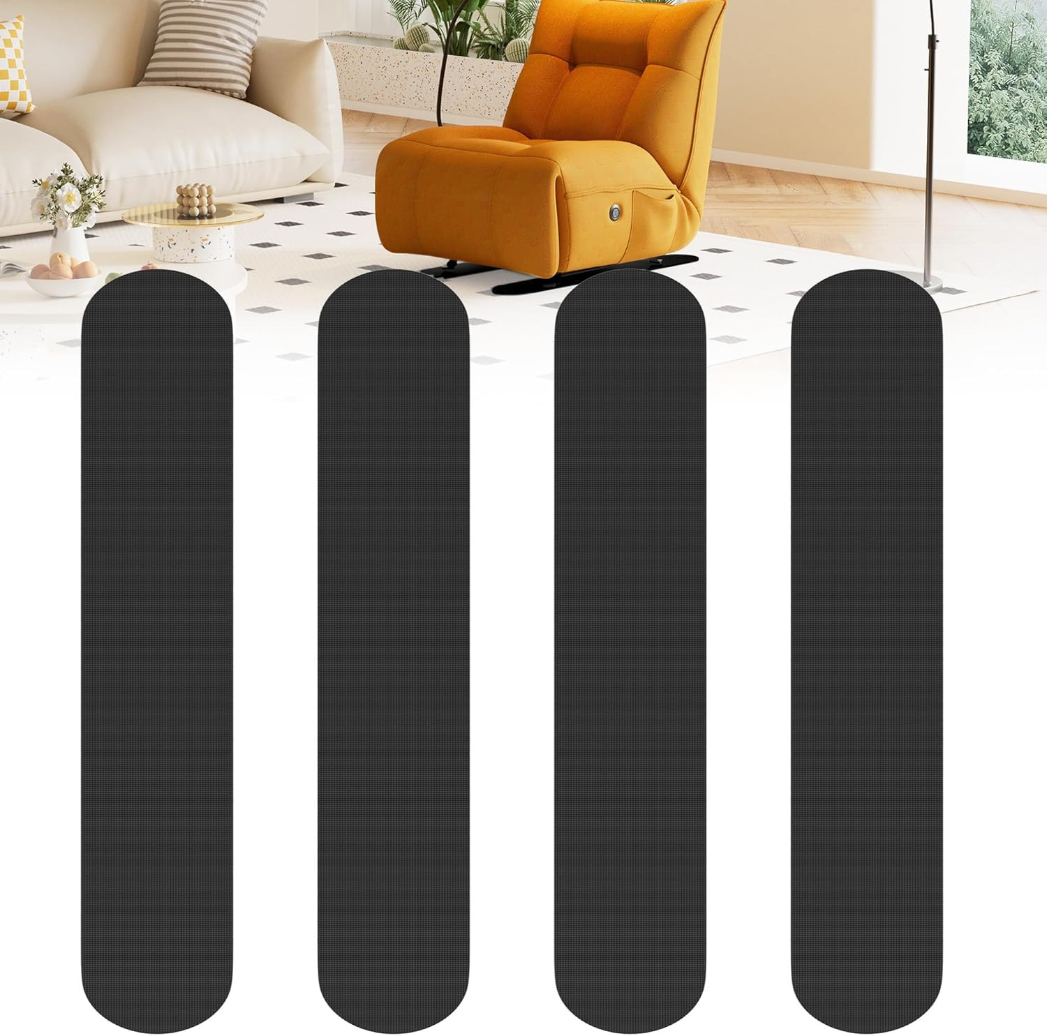 4 PCS 30Inch Non-Slip Furniture Rail Pads for Hardwood Floors, Recliner Non Slip