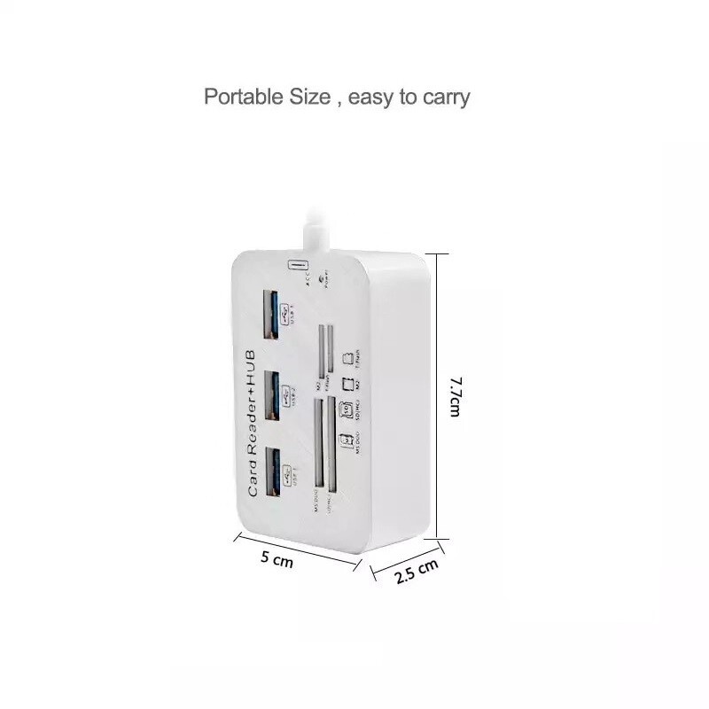 3 Port USB 2.0 Hub MS SD M2 TF Multi-In-1 Memory Card Reader Adapter