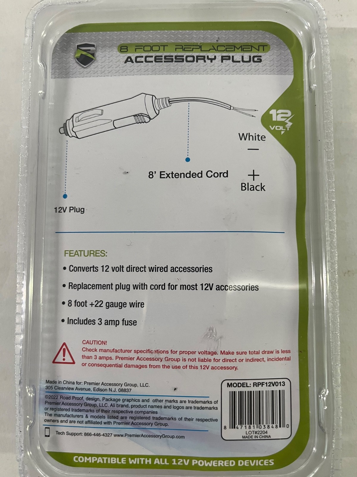 Road Proof 12v RPF12V013 Replacement Accessory Plug New In Sealed Package