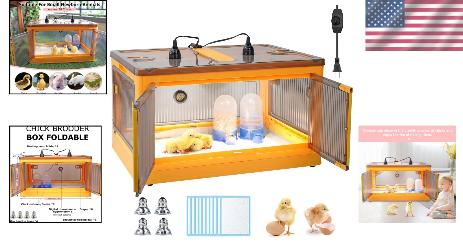 Chick Brooder Box for Chicks, Quail Brooder Box Kit with Heater Feeder