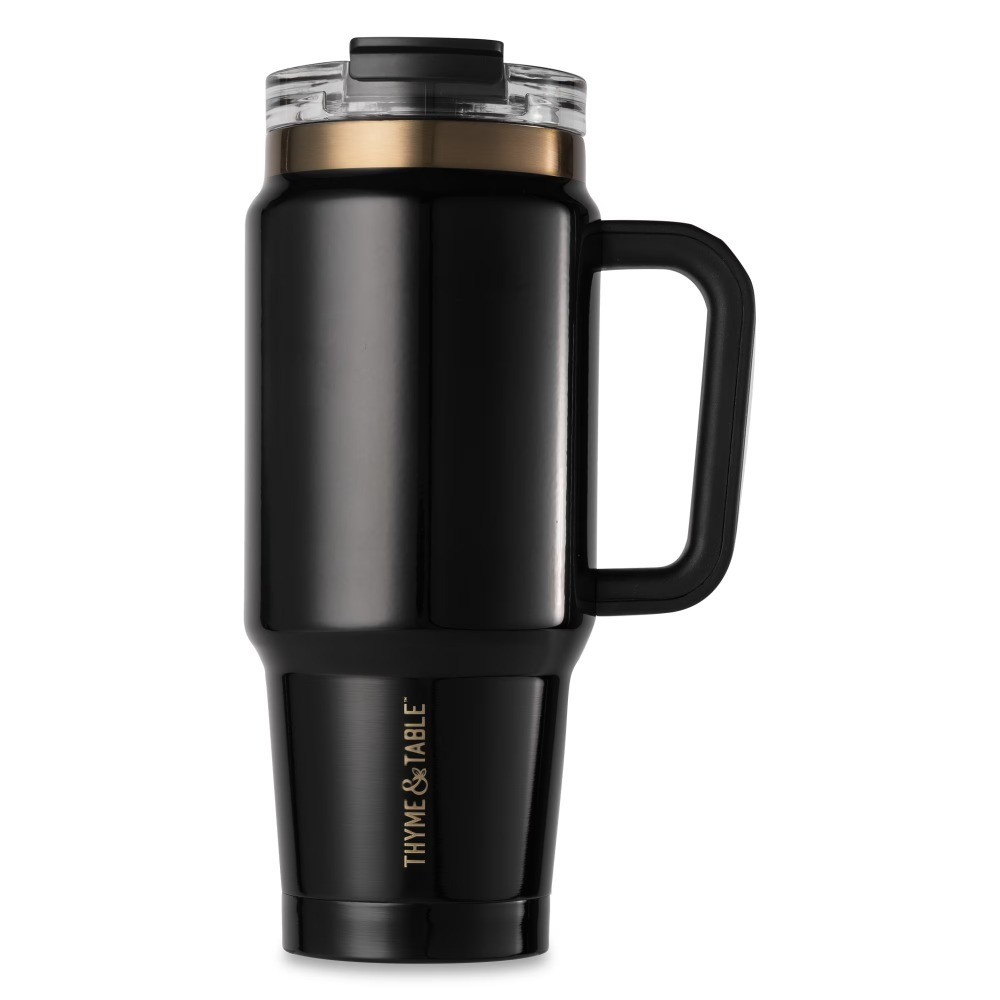 Stainless Steel Tumbler with Handle and Straw Lid 32 oz Insulated Cup Black