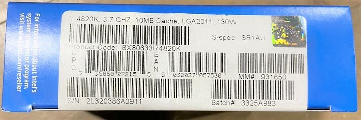 Intel BX80633I74820K SR1AU Core i7-4820K Processor 10M Cache, up to 3.90 GHz NEW