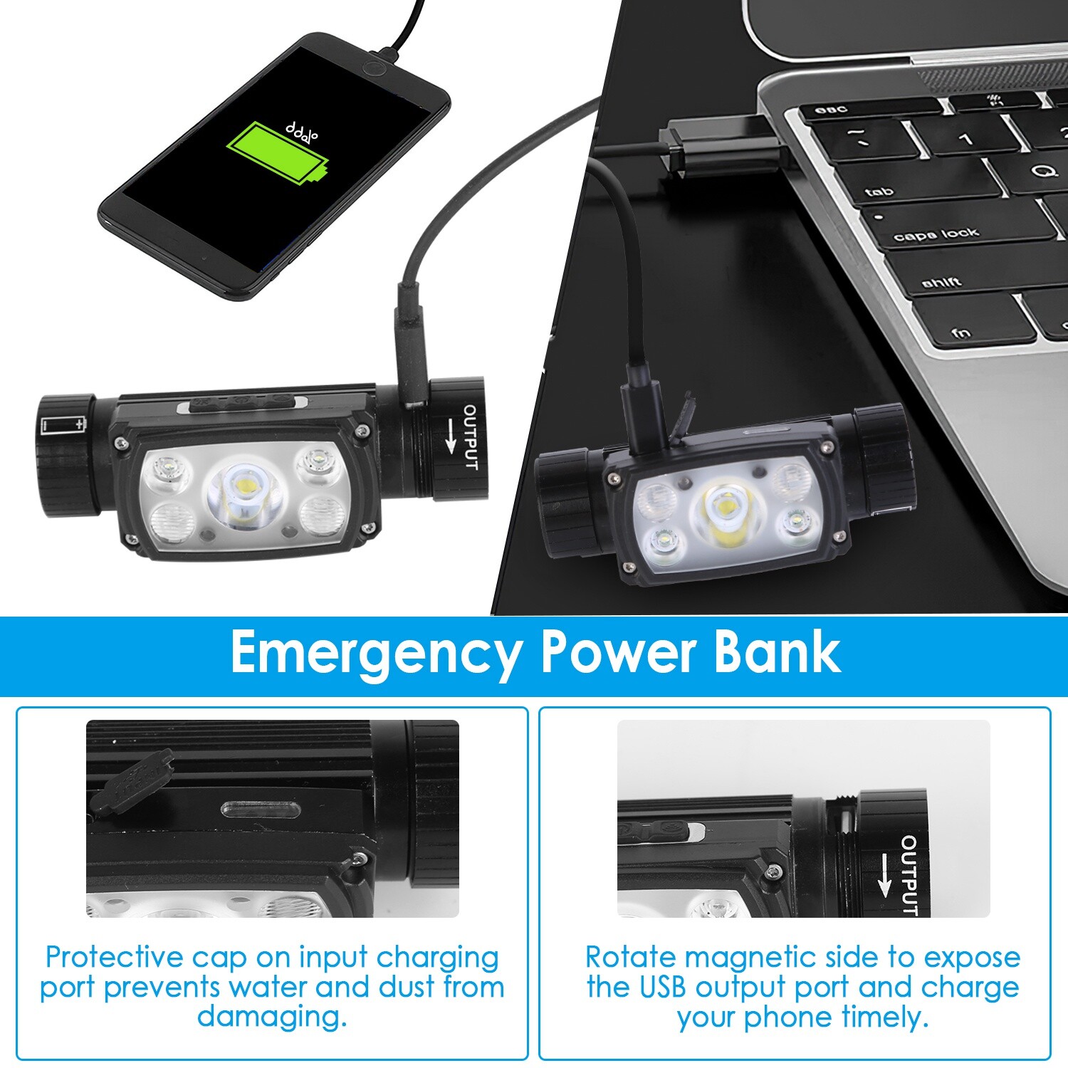 USB Rechargeable LED Headlamp Hand Wave Headlight Flashlight Torch Lamp 9 Modes