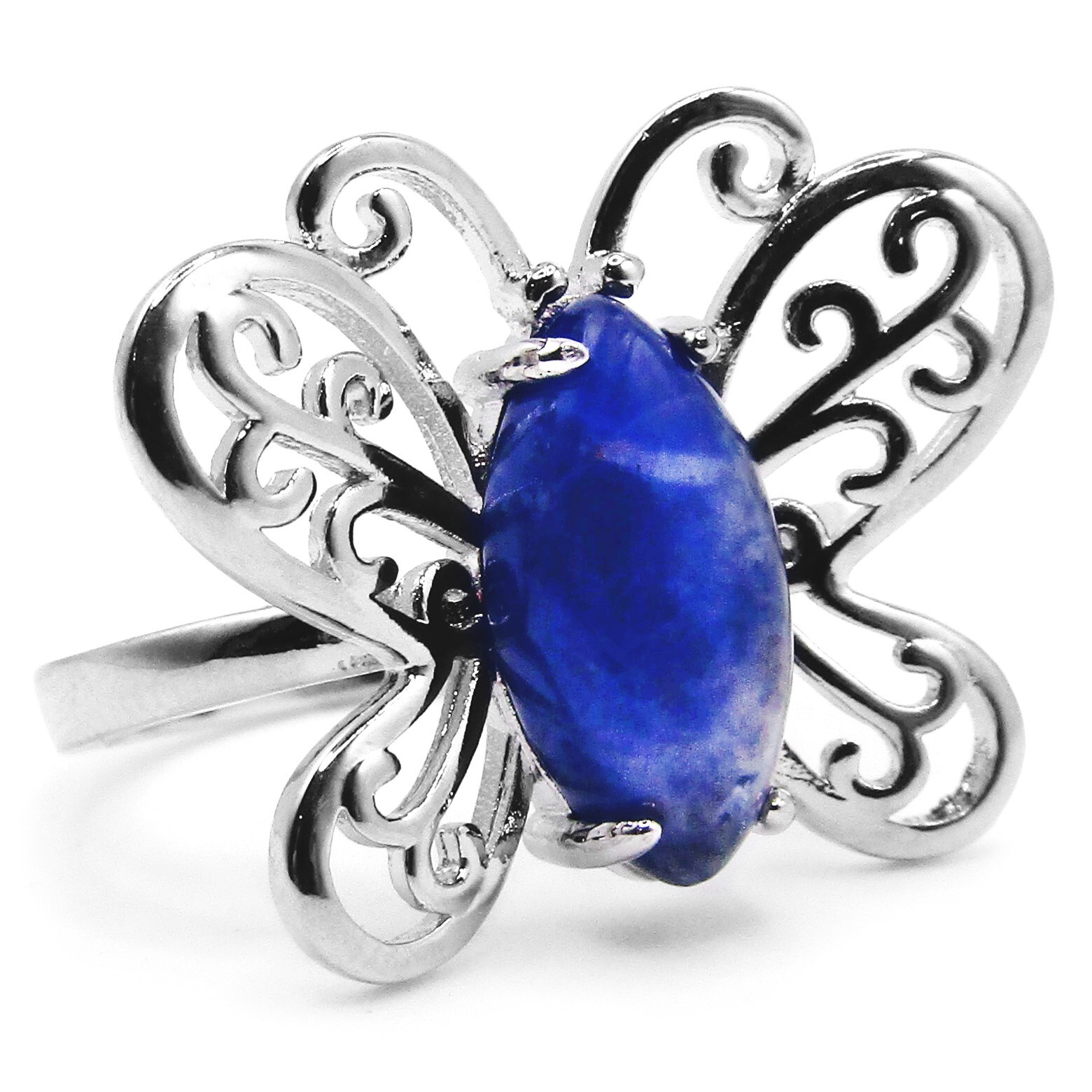 Butterfly gemstone ring adjustable one size fits all- BLUE SODALITE