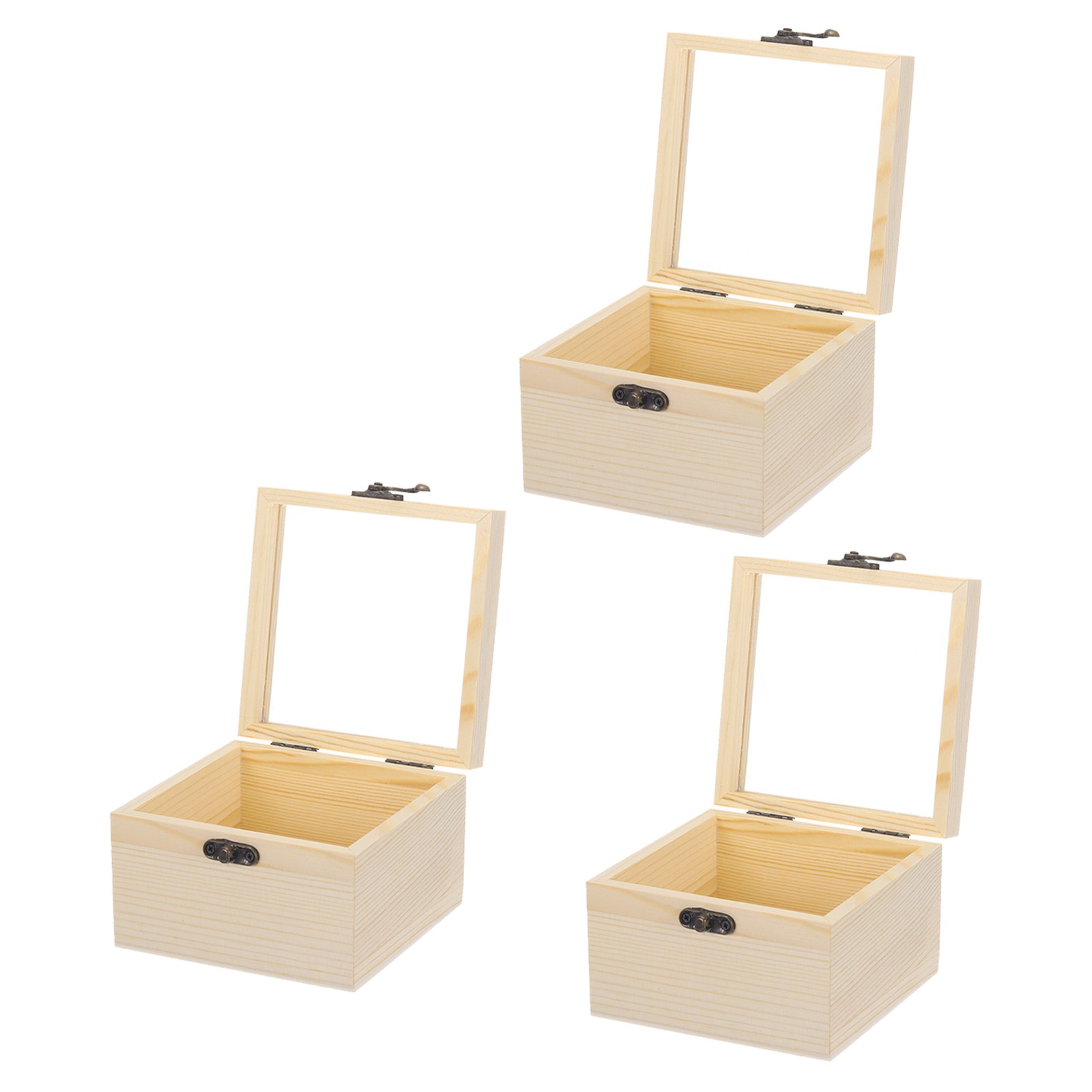 Unfinished Wooden Display Box,4.7"x4.7"x3.3" with Glass Lid,3Pcs Beige