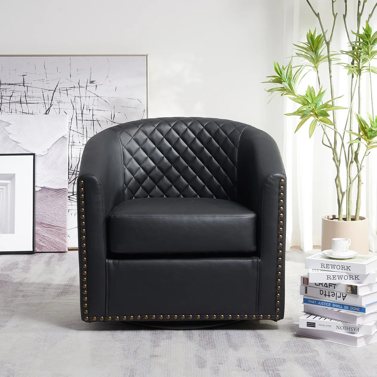 Open Box] Logan Tufted Faux Leather Swivel Club Chair (Retail price $269)