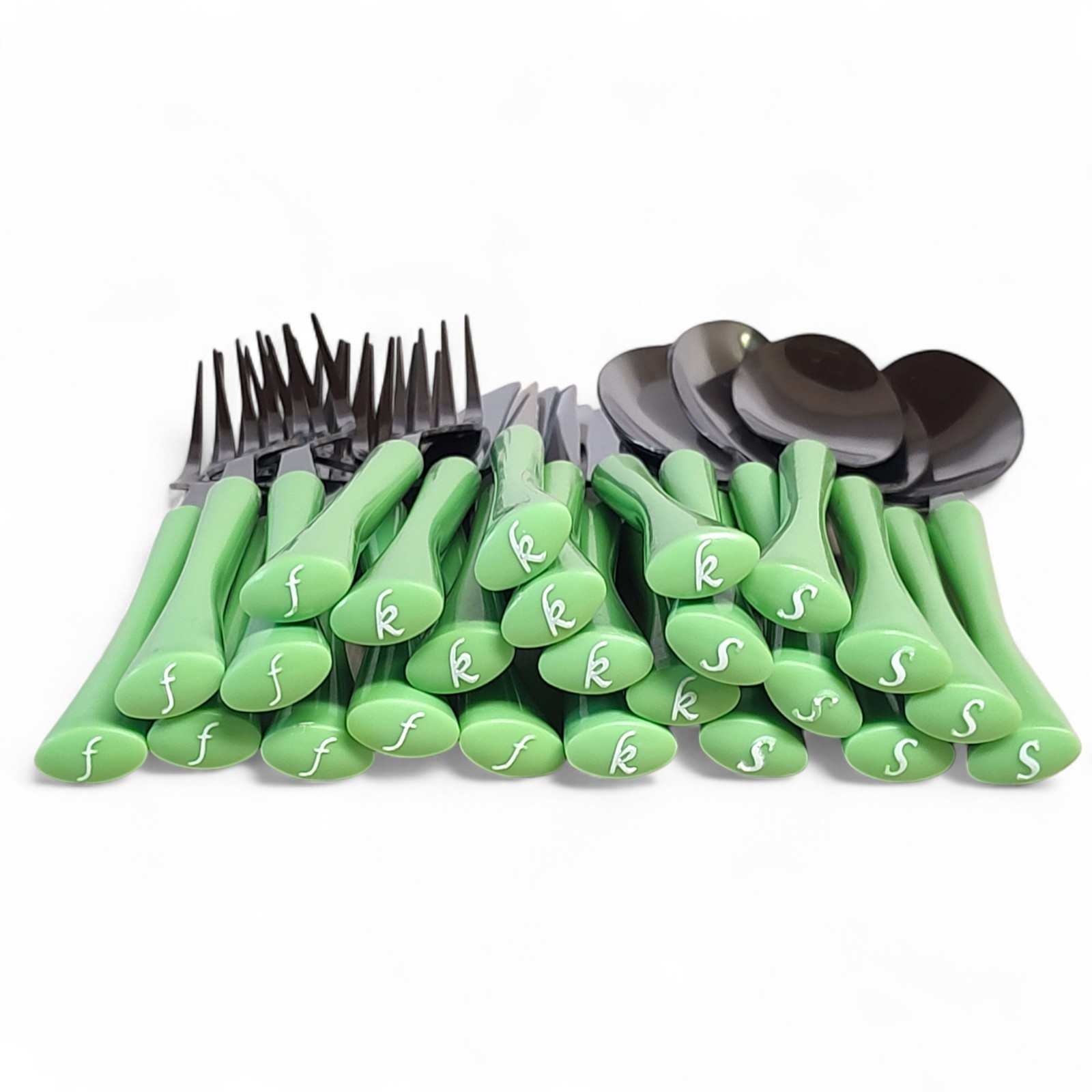 24pc Atomic Retro Mint Green Thin Wasted Monogram Flatware Set Service For 8