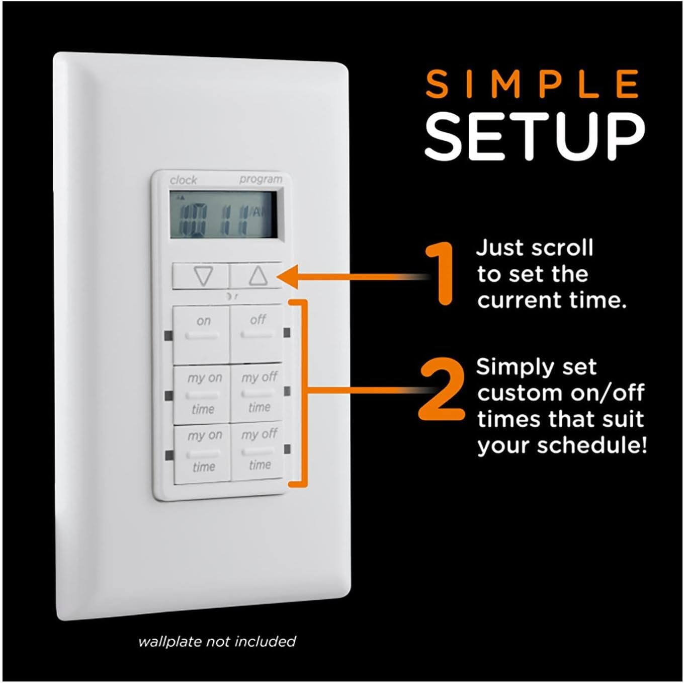 In-Wall Digital Timer, 4 Programmable On/Off Buttons, 2 Easy On/Off Buttons, 24