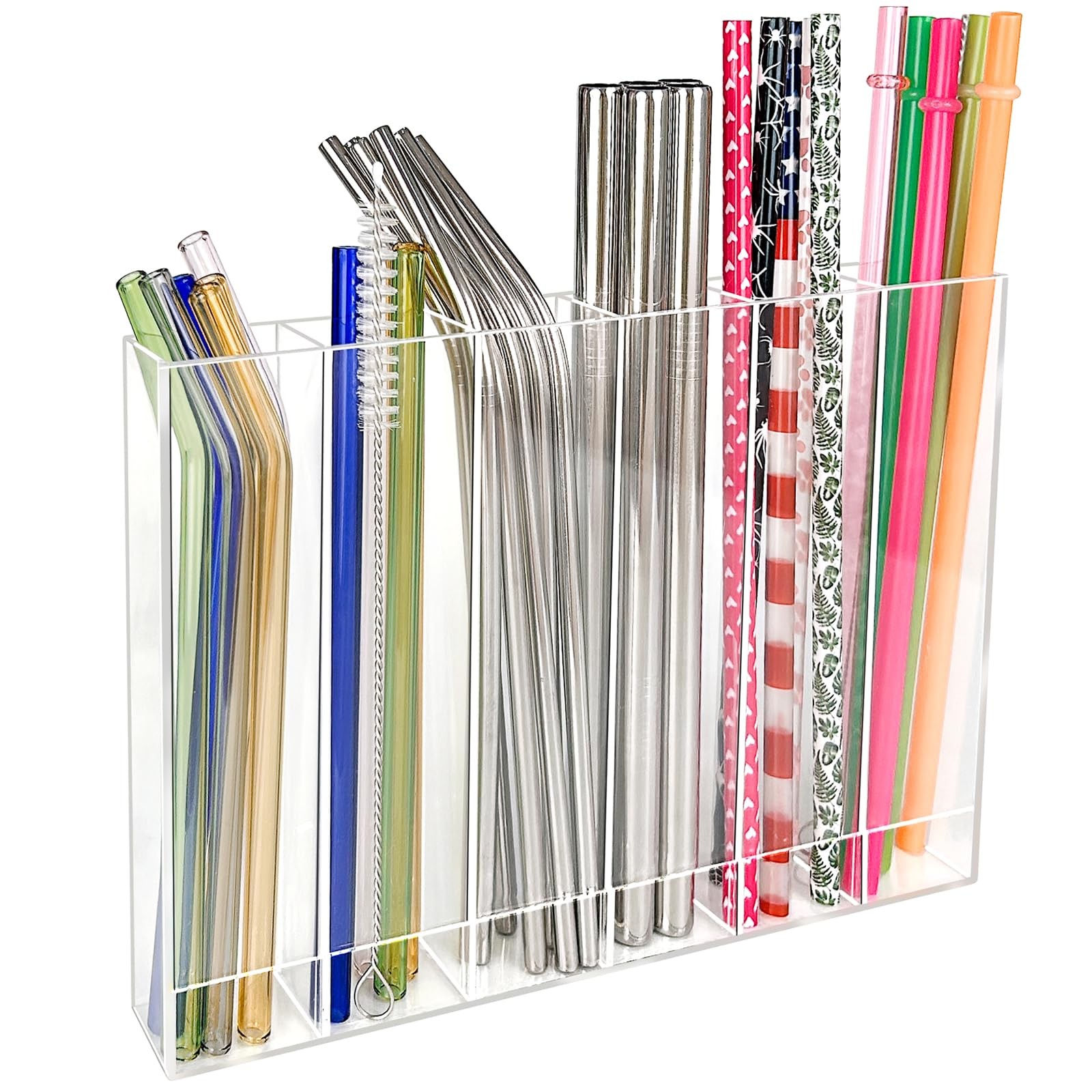 9.6” Large Acrylic Straw Holder for Cabinet Door - 6 9.6" x 0.25", Clear