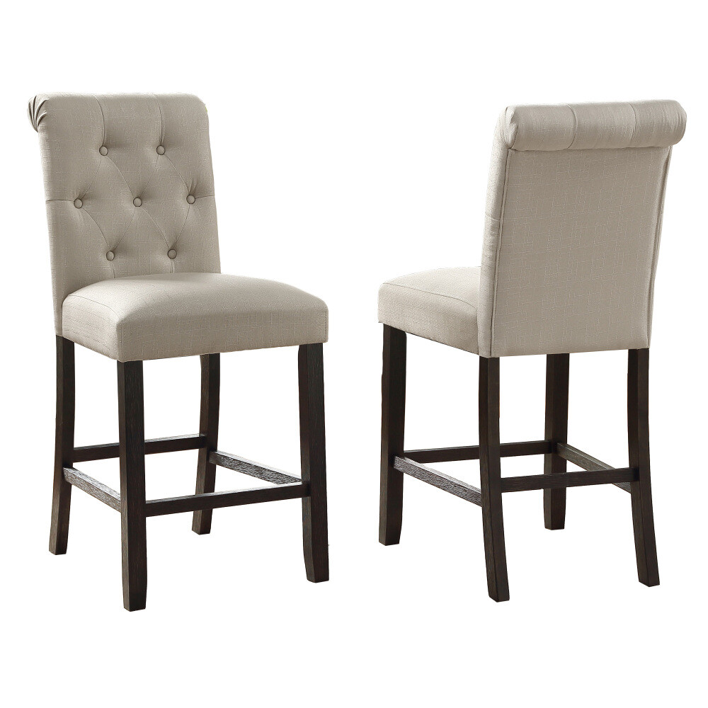 2pcs Solid Wood Tufted Counter Height Stool Chair w/Padded&Button Tufted Tan