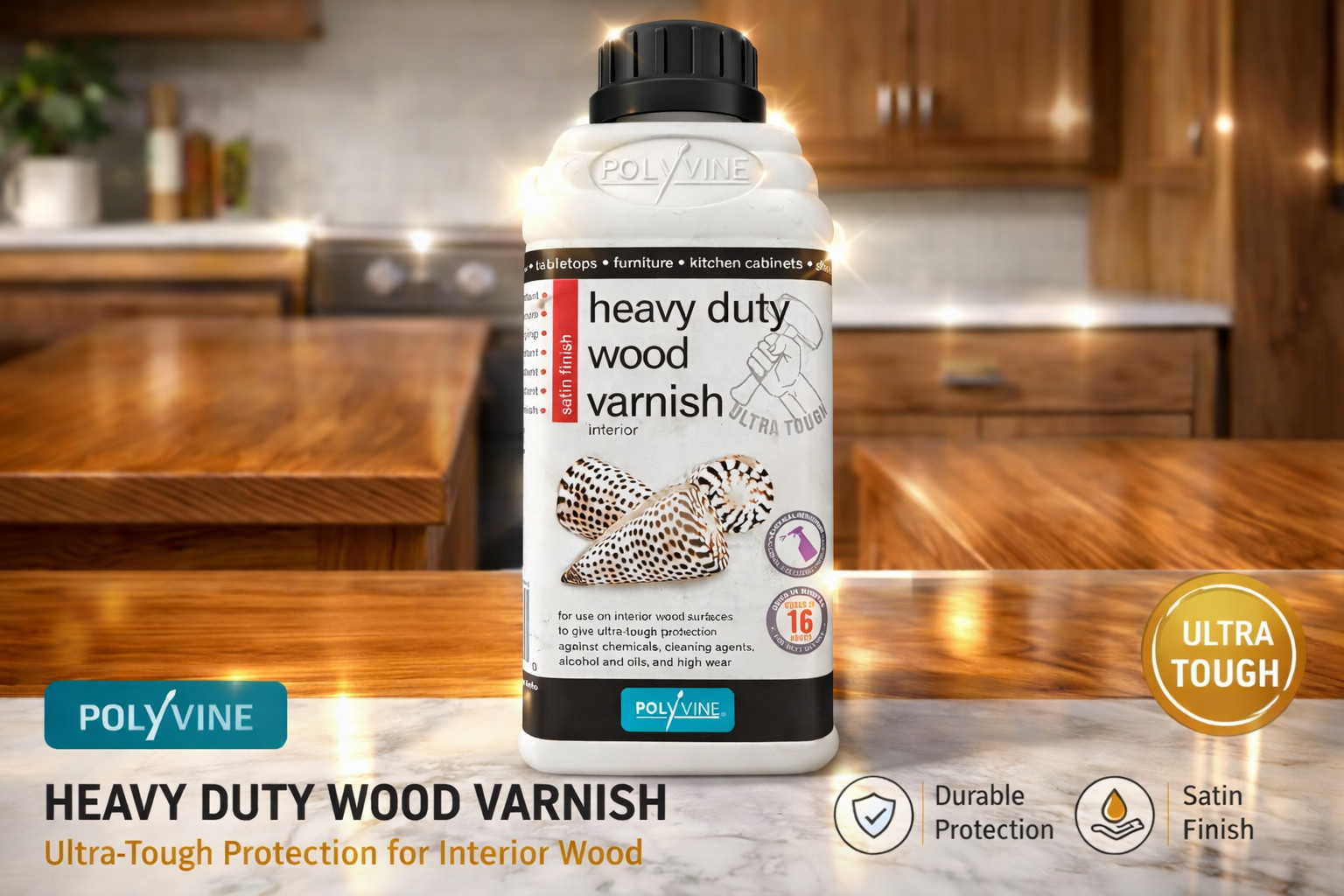 Polyvine Heavy Duty Wood Varnish 500ml Satin Interior Clear Sealer Ultra Tough