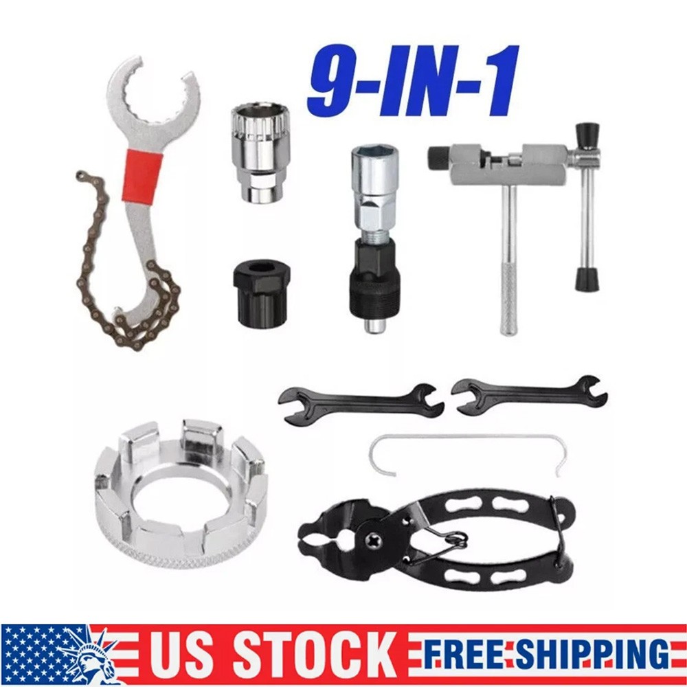 Bike Repair Tool Kit Crank Chain Cutter Extractor Bracket Freewheel Puller 9 Pcs