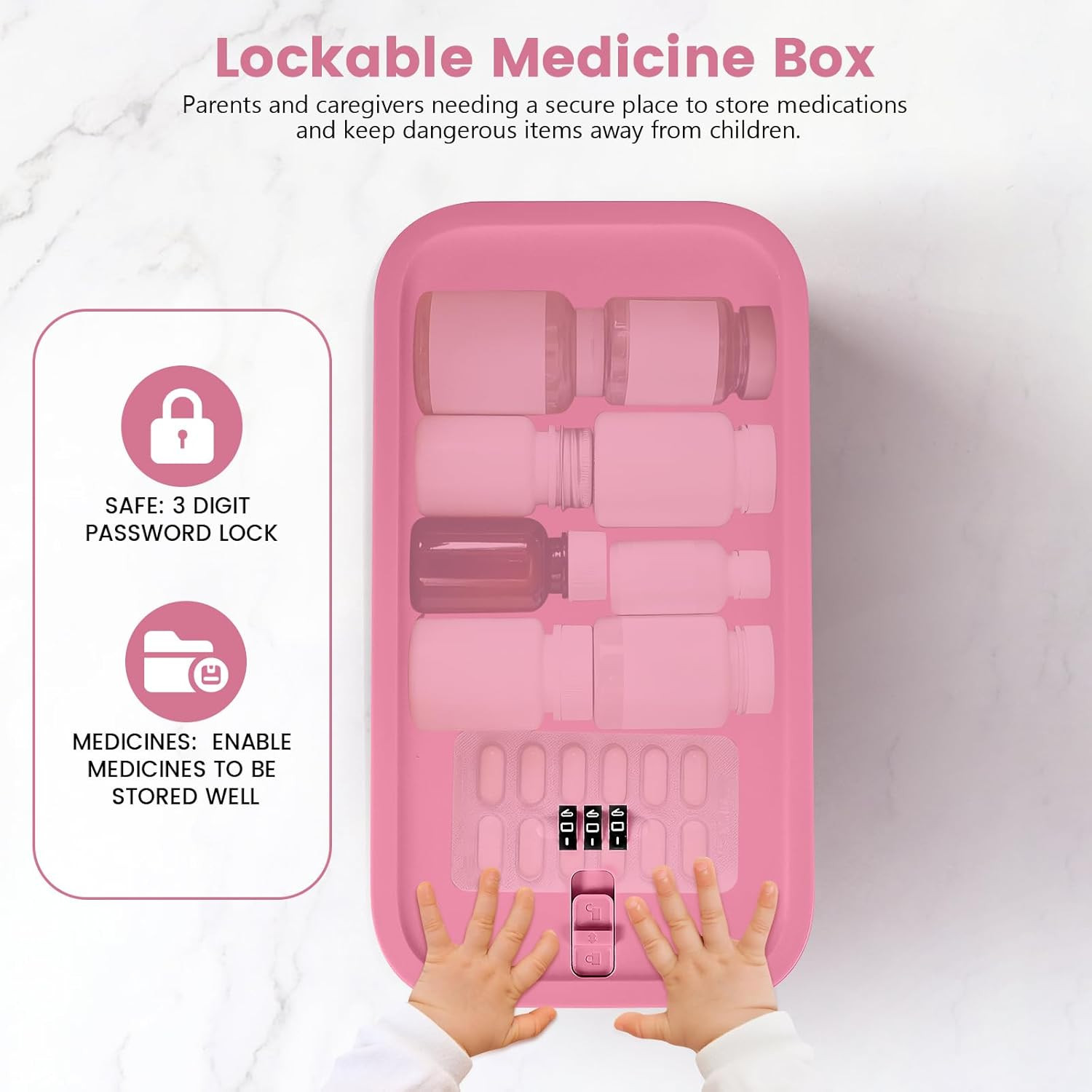 Small Lock Box, Lockable Storage Box with Combination Code for Medication Safe,