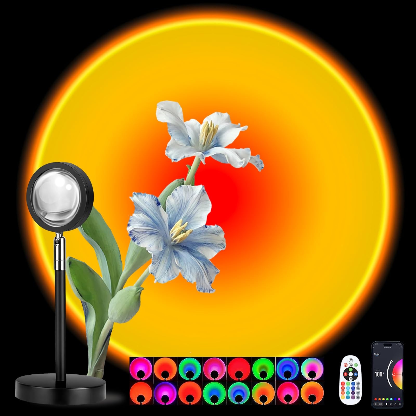 Spacenight Sunset Lamp Projector 10.63 x 3.94 x inches, Remote & APP