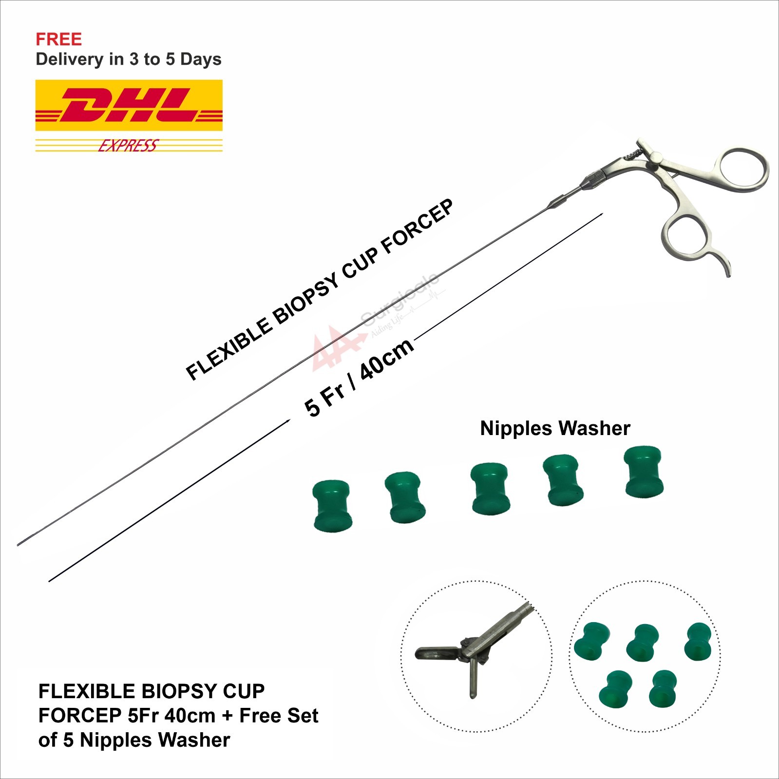 4A FLEXIBLE BIOPSY CUP FORCEP 5Fr 40cm + Free Set of 5 Nipples Washer